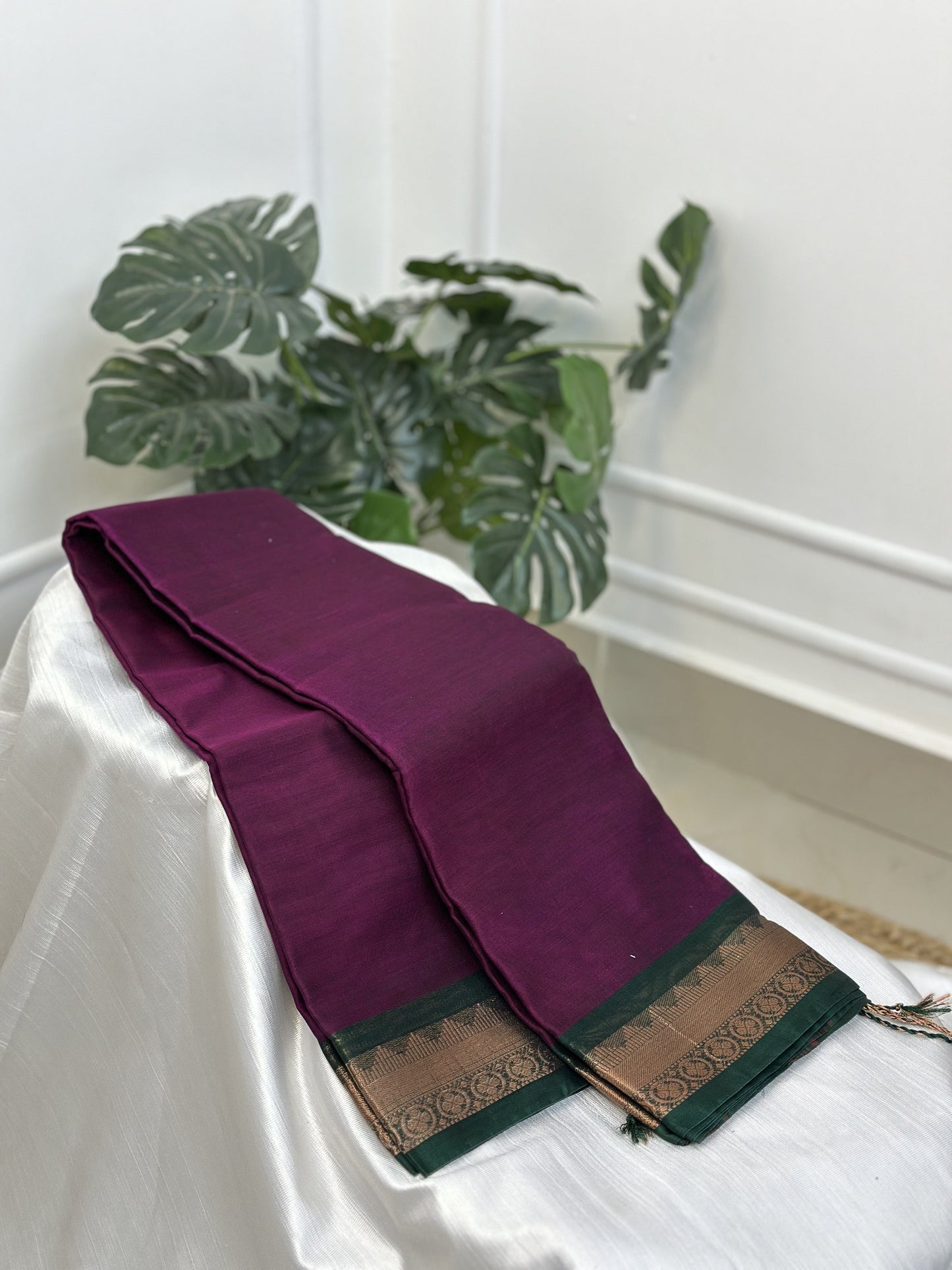 Purple Green Cotton Saree