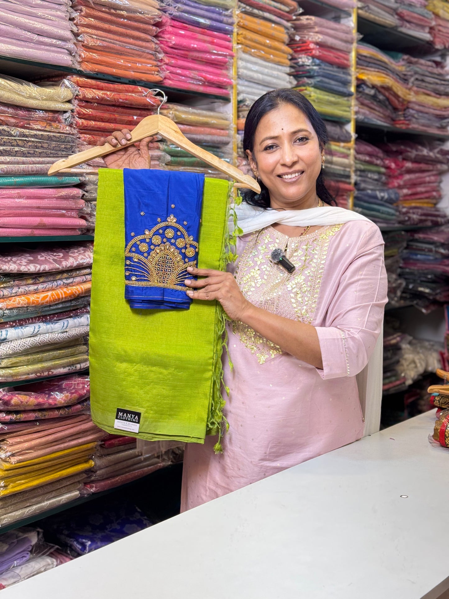 Light Green Mangalgiri Plain Silk Saree with  Blouse