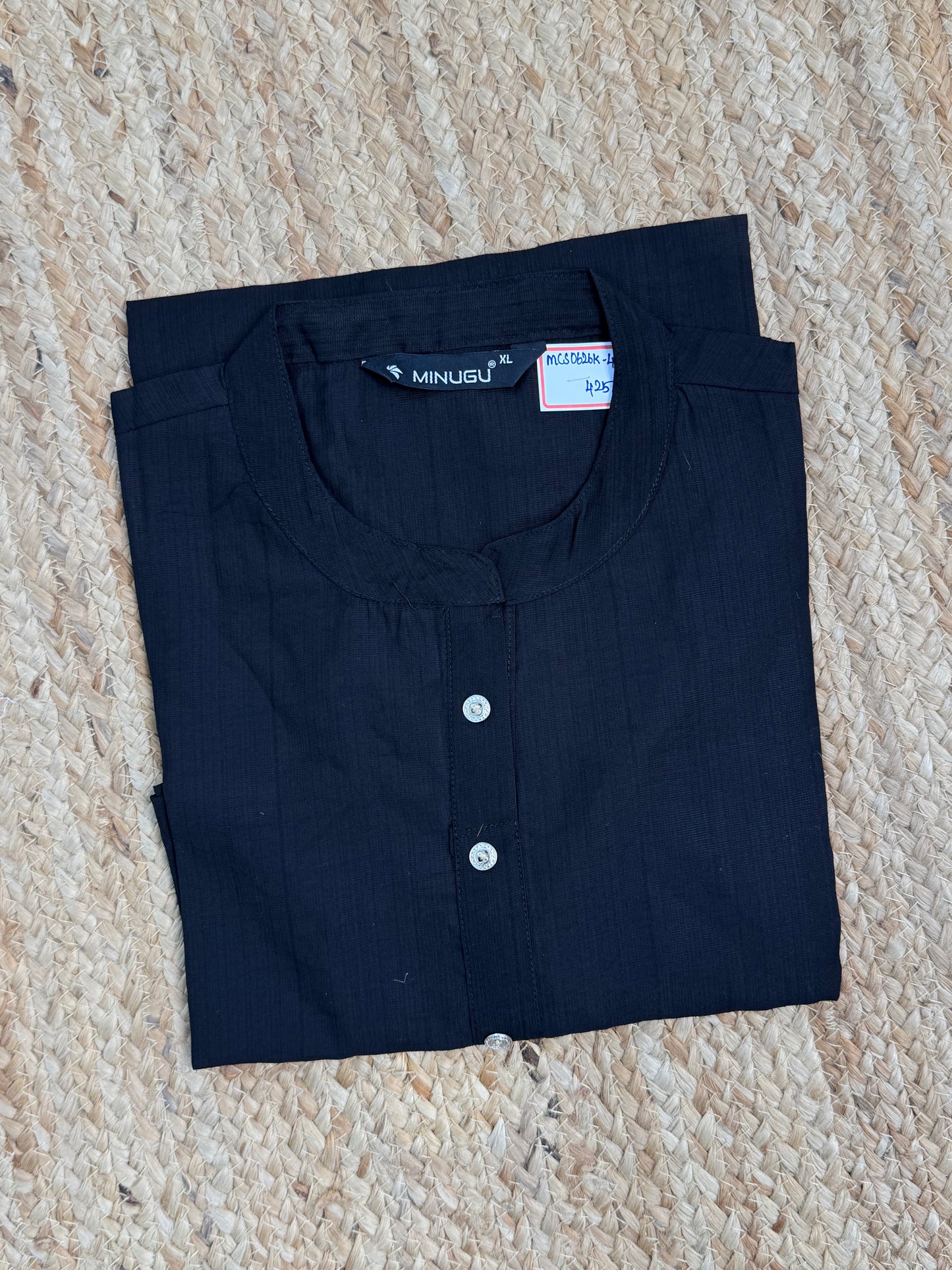 Navy Blue Mul-Chanderi Kurthi