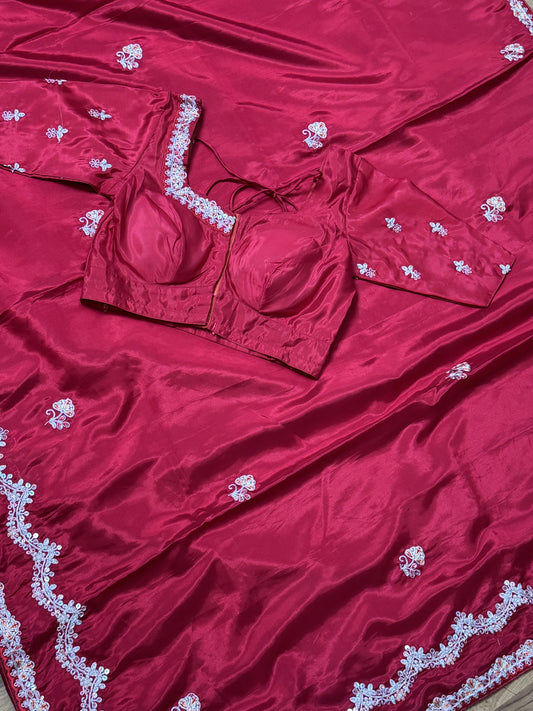 Pink Designer Saree with Stitched Blouse