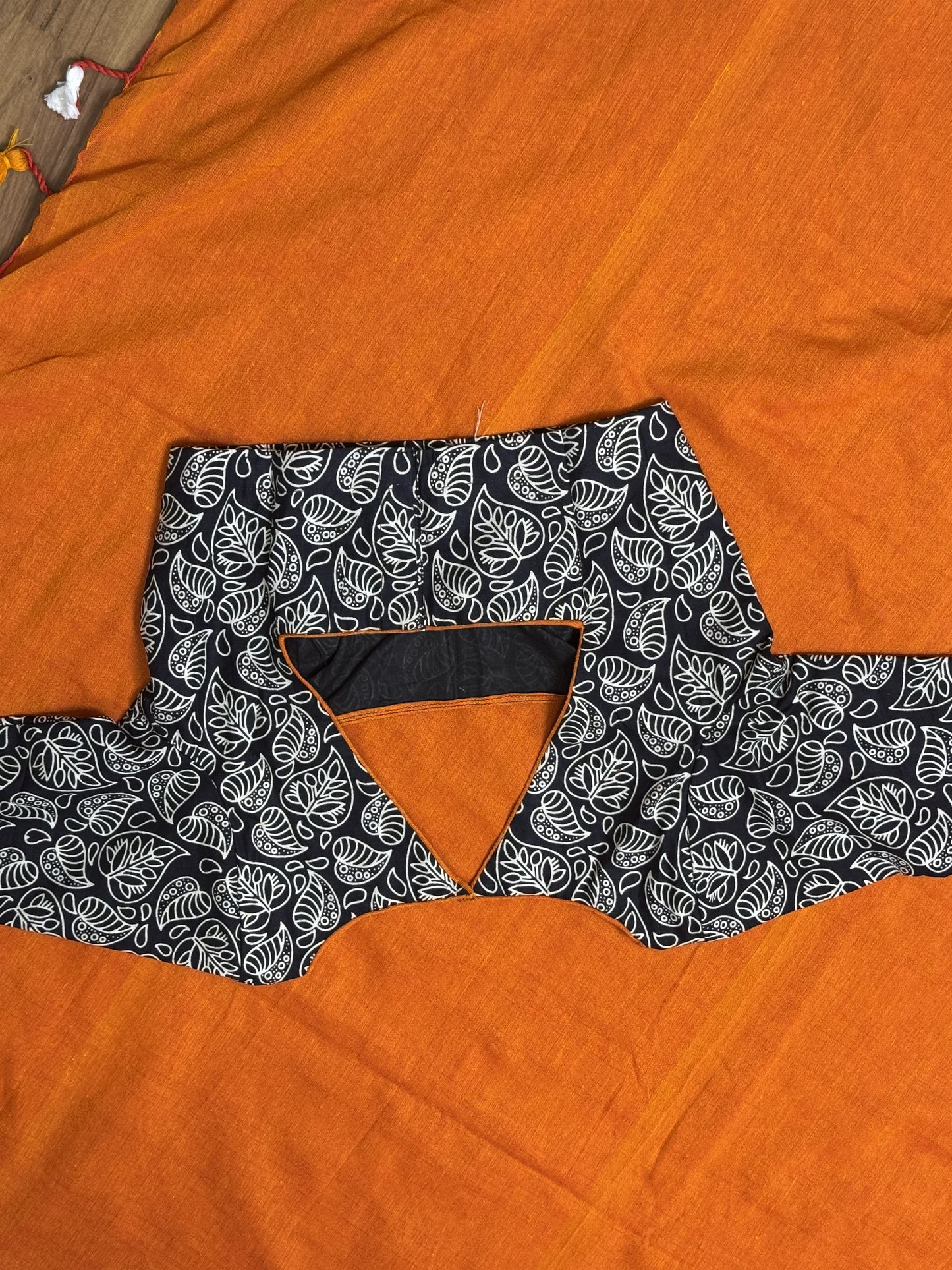 Orange Khadi Cotton Saree with Stitched Blouse