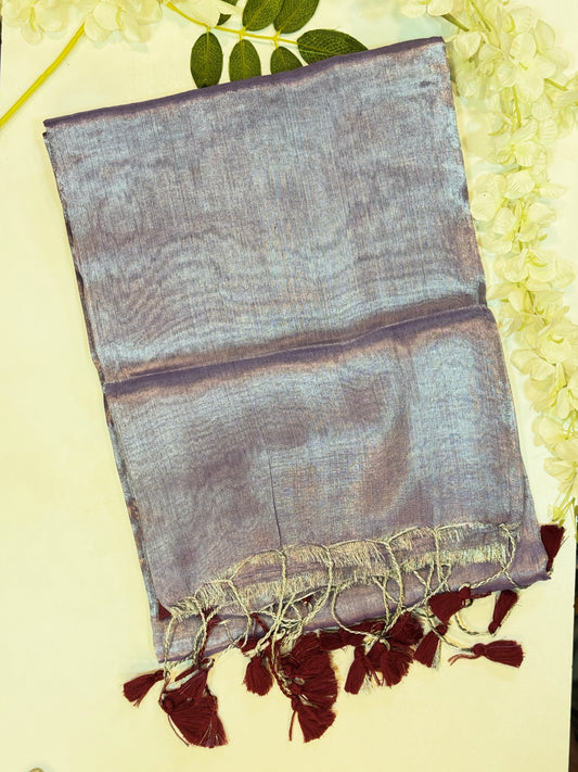 Lavender Maroon Tassels Plain Tissue Saree