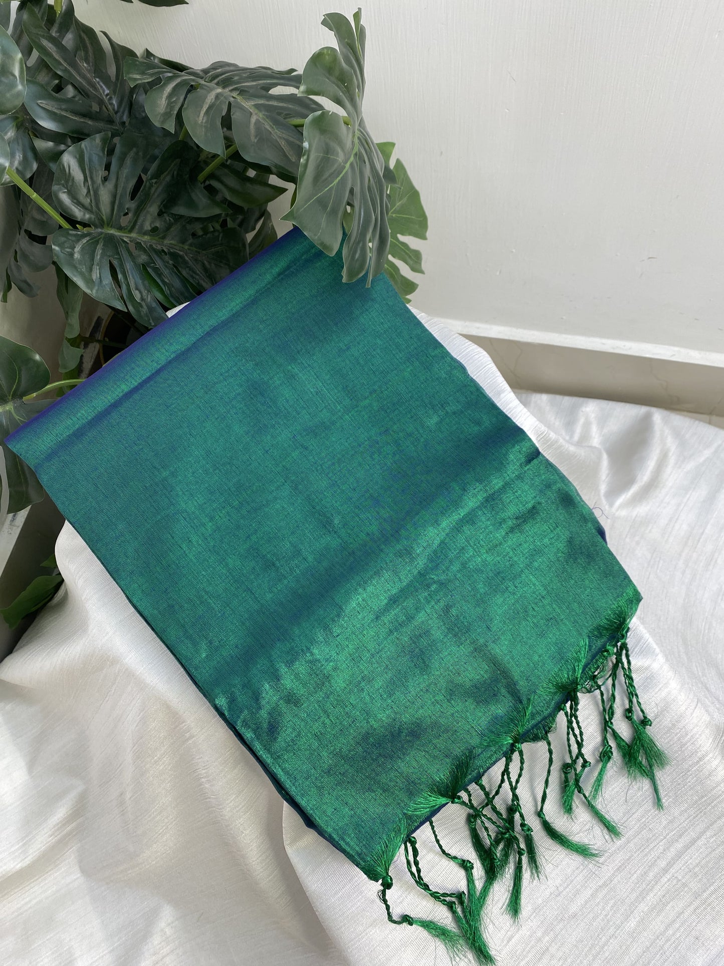 Peacock Green Plain Tissue Saree