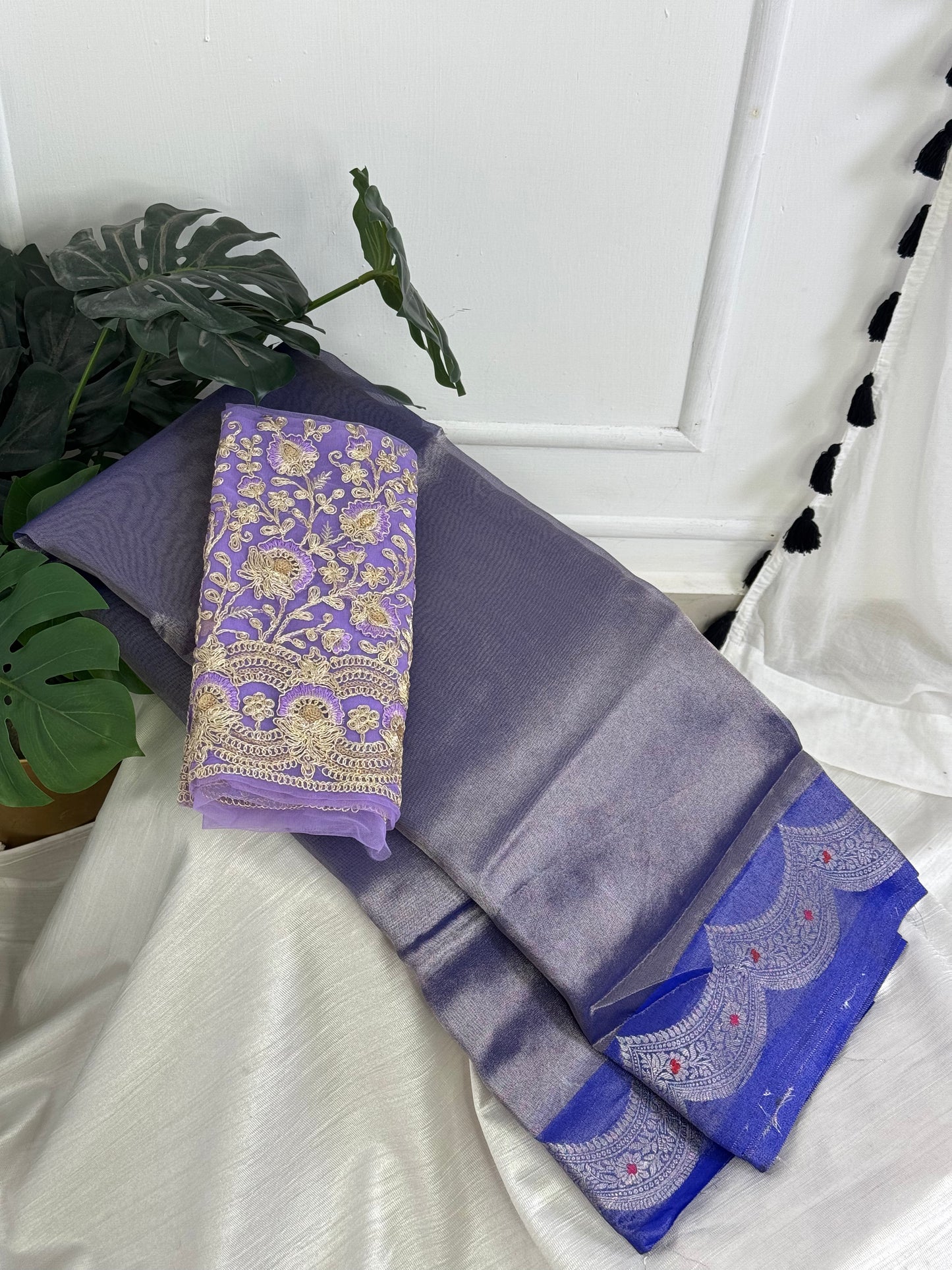 Violet Tissue Saree with Work Blouse