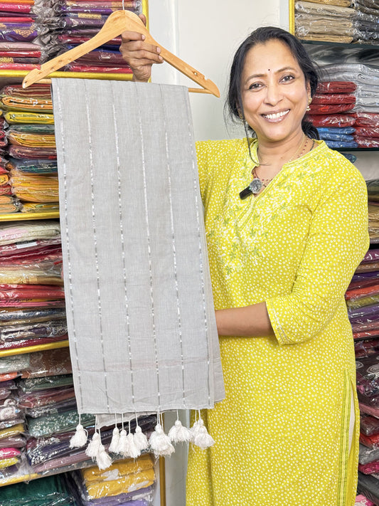 Grey Pure Mul Cotton Saree