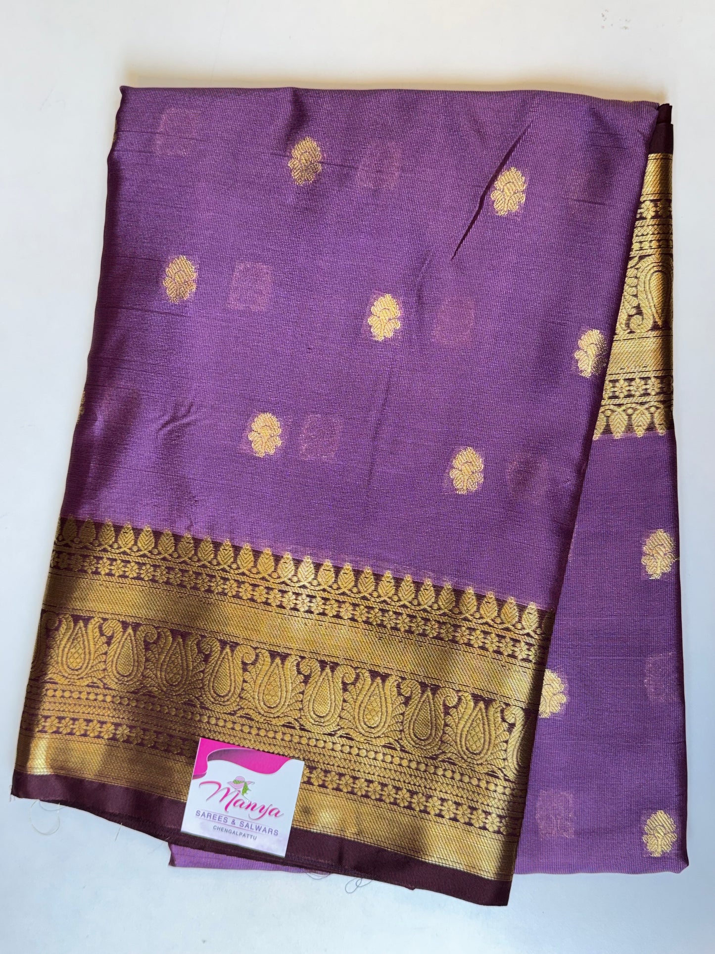Onion Pink with Coffee Brown Border Tissue Saree