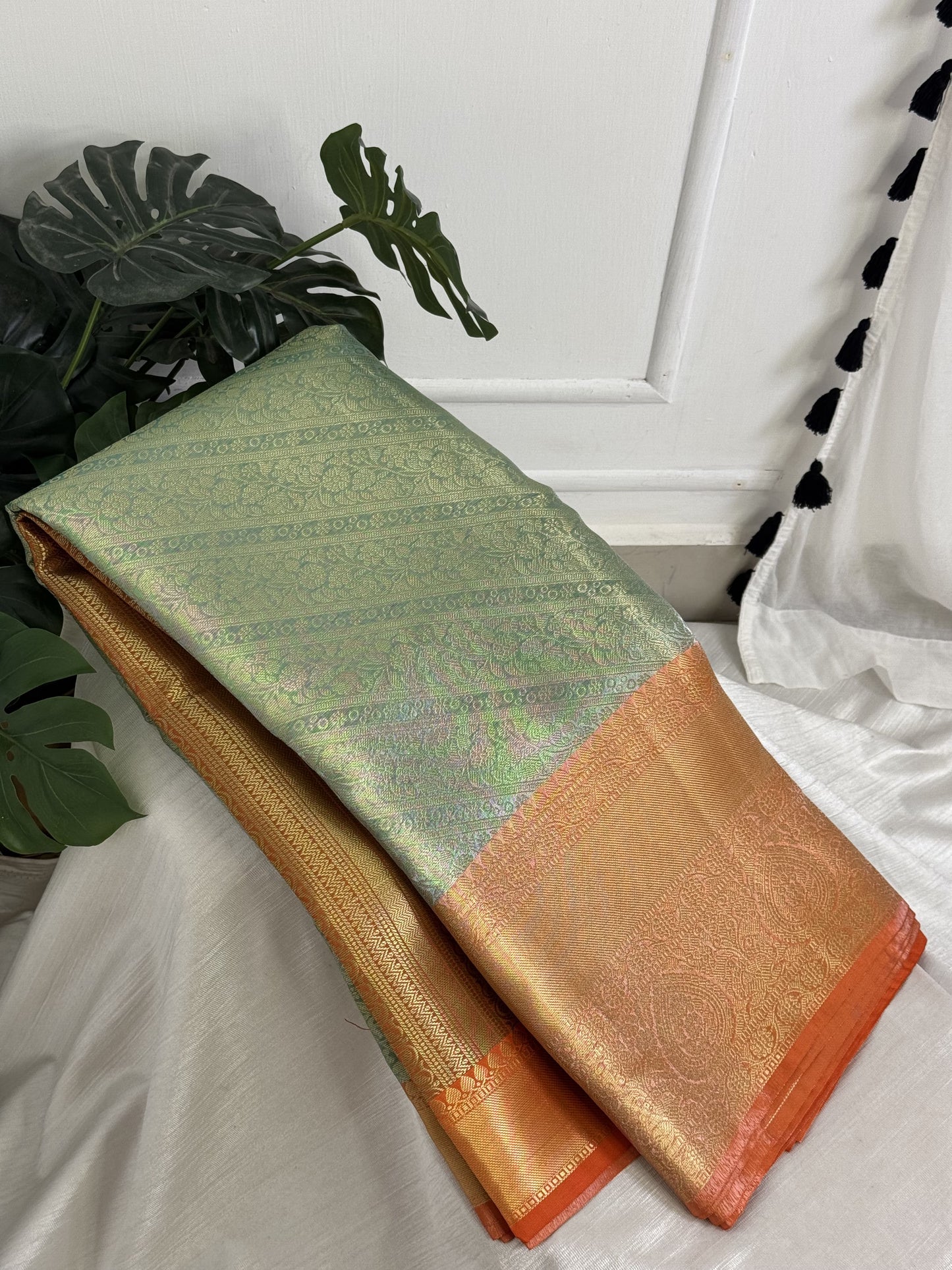 Light Ramagreen Orange Tissue Saree