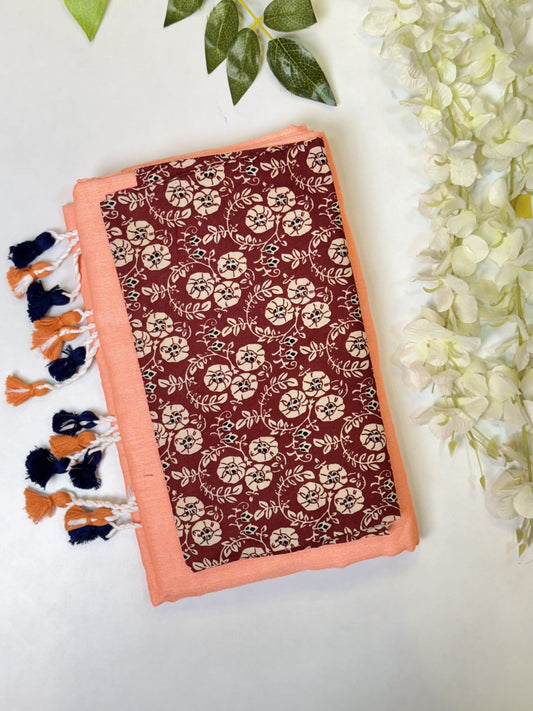 Peach Khadi Cotton Saree