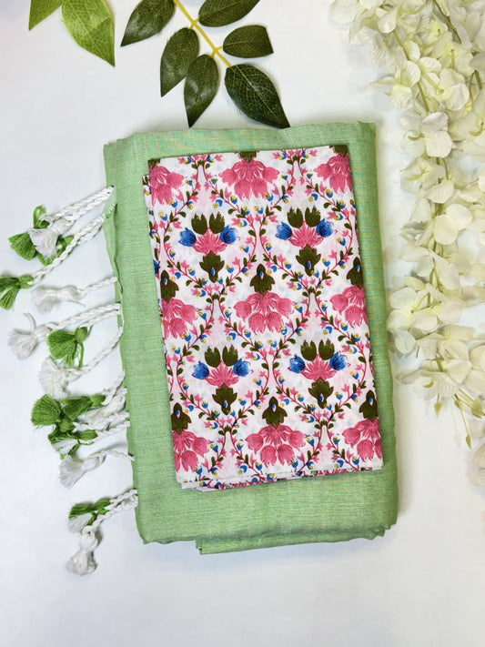 Light Green Khadi Cotton Saree