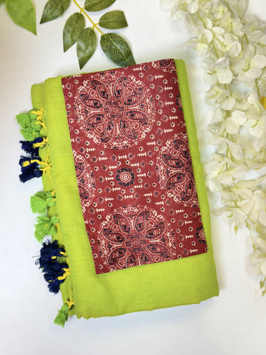 Light Green Khadi Cotton Saree