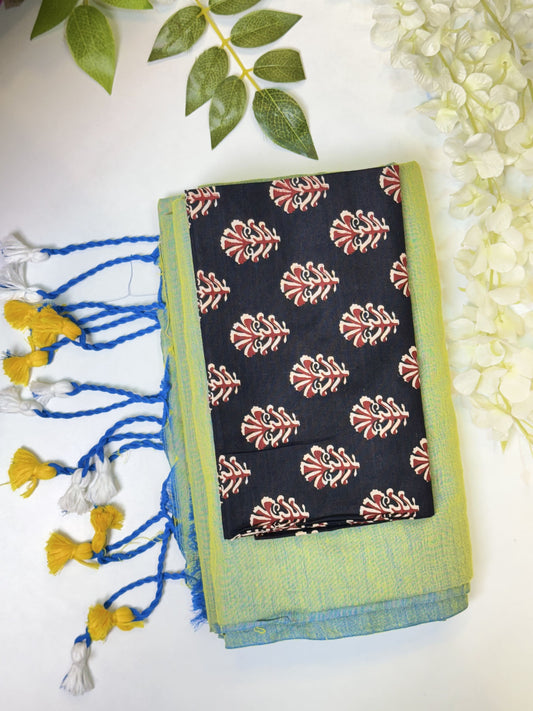 Light Green Khadi Cotton Saree