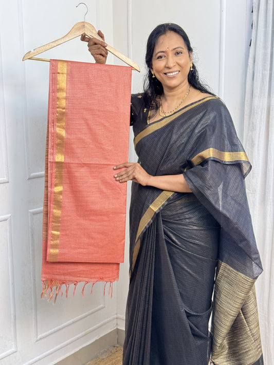 Peach Kota Cotton Sarees