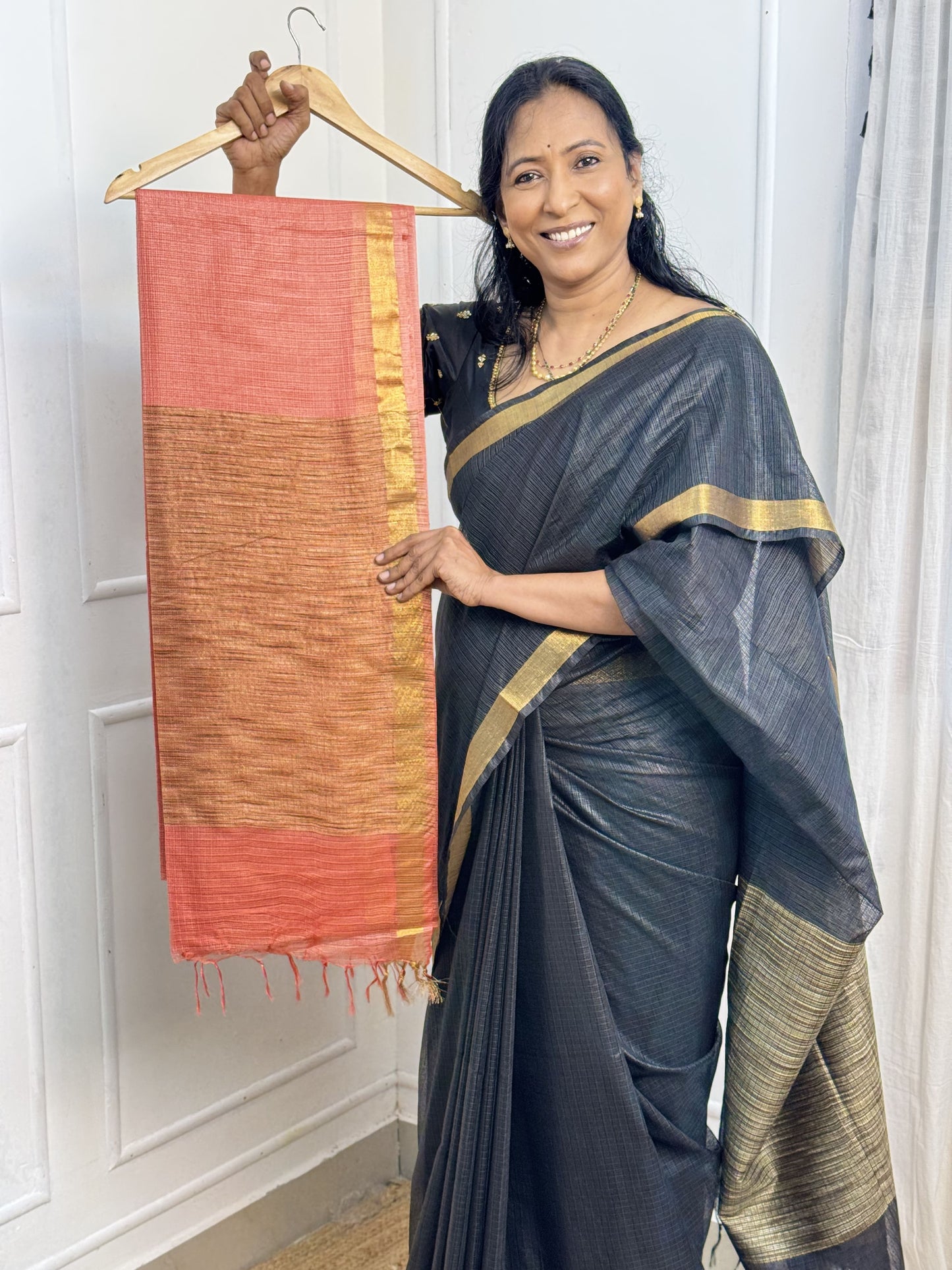 Peach Kota Cotton Sarees