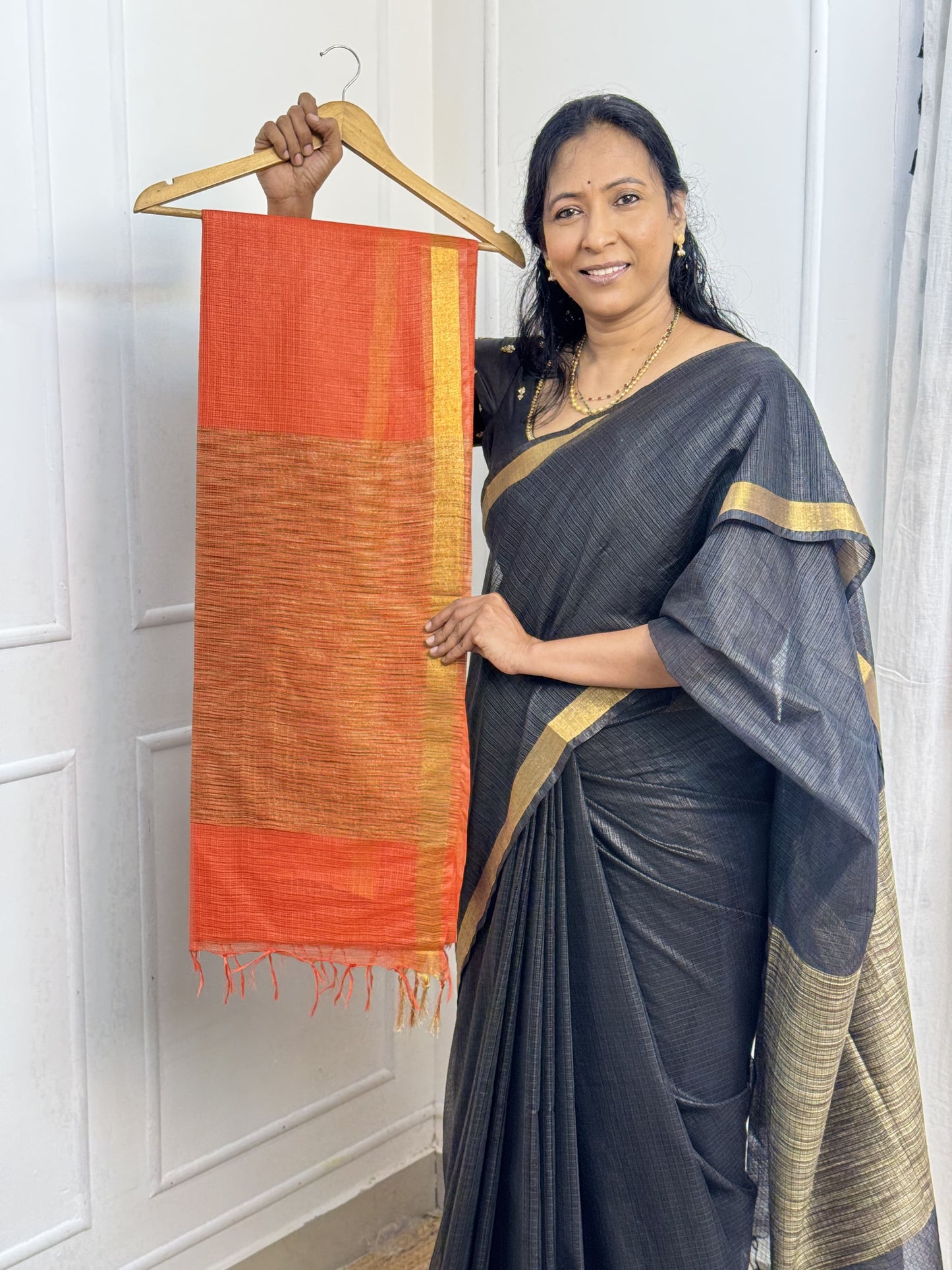 Dark Peach Kota Cotton Sarees