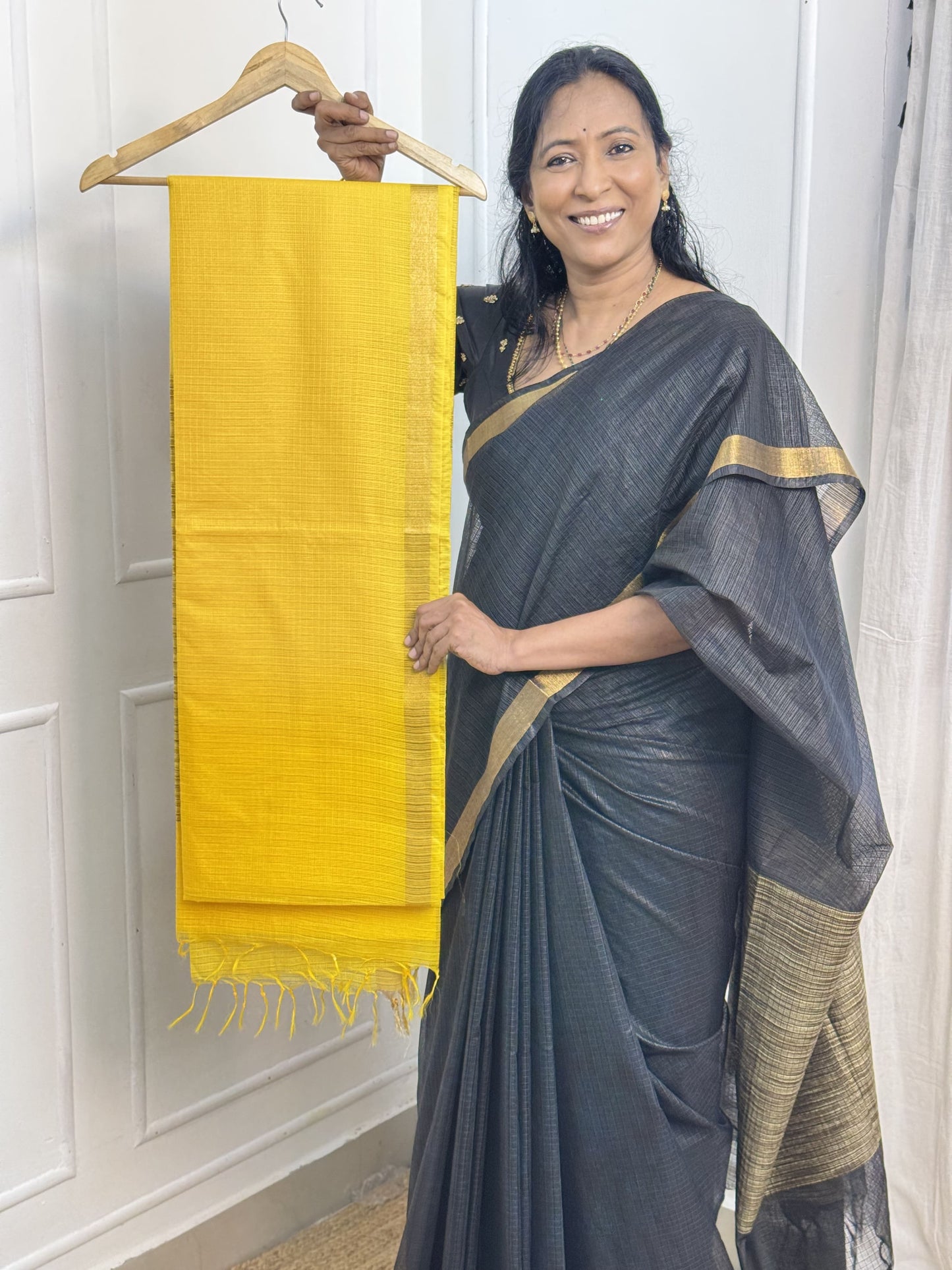 Yellow Kota Cotton Sarees