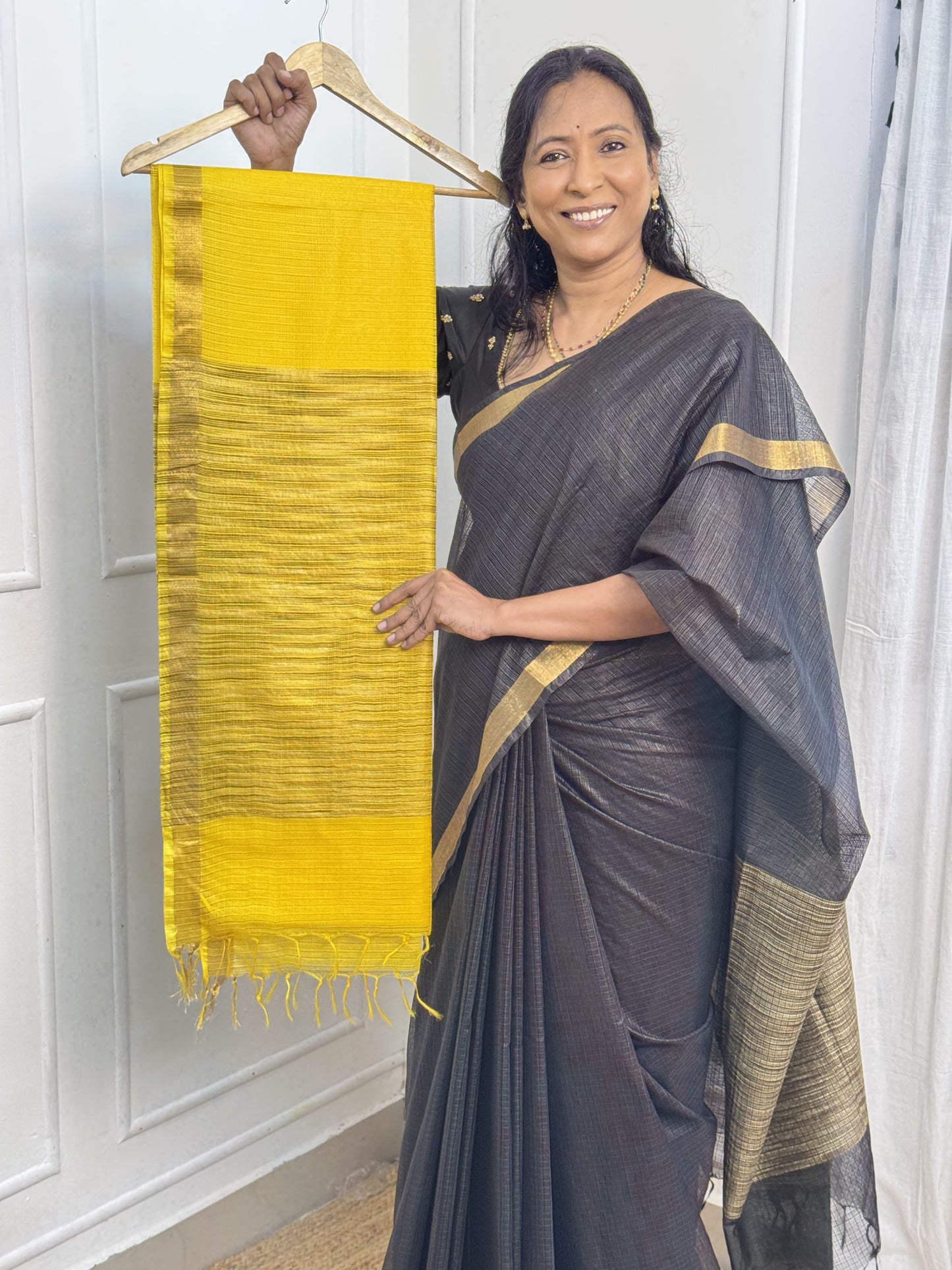Yellow Kota Cotton Sarees