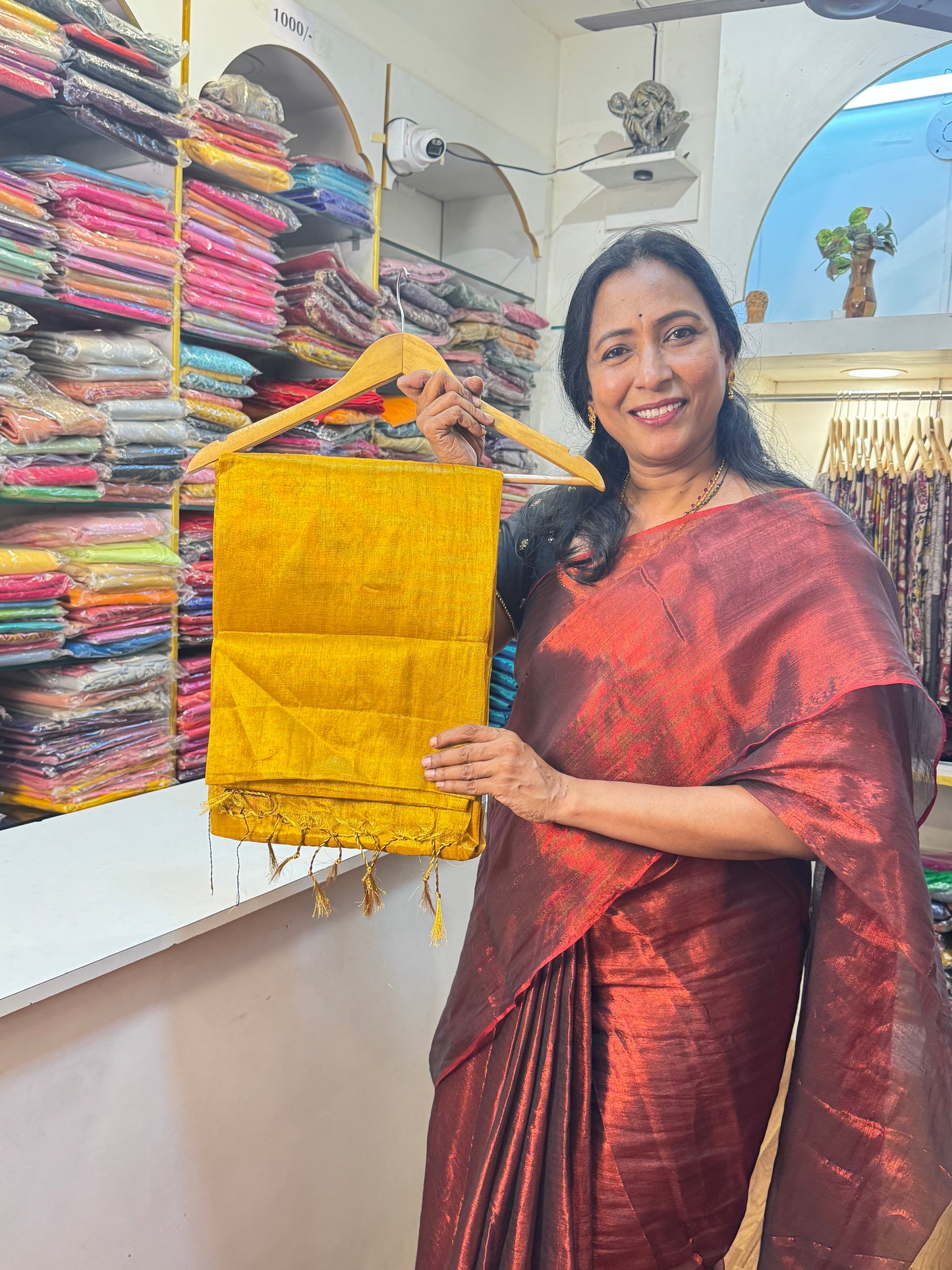 Gold Plain Khadi Tissue Saree