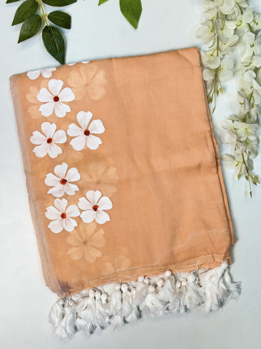 Peach Mulcotton Saree