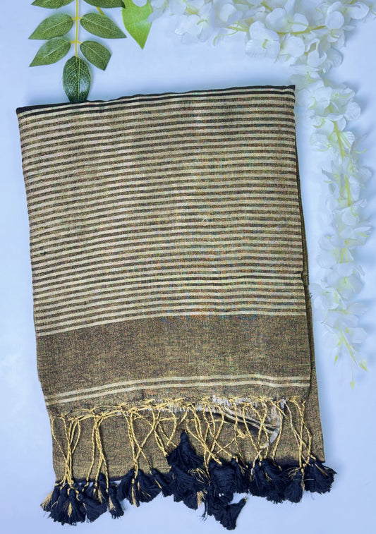 Golden Black Linen Tissue Saree