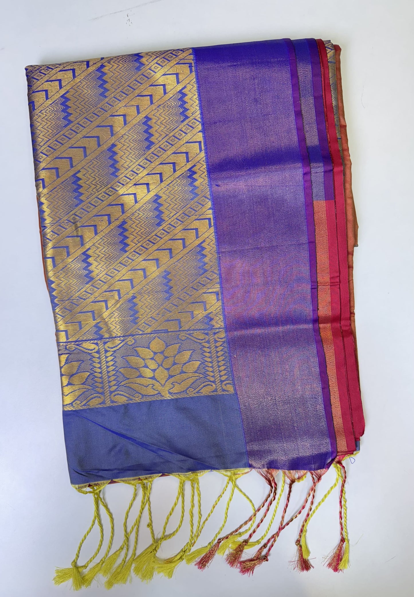 Coral with Slate Blue Soft Silk Saree