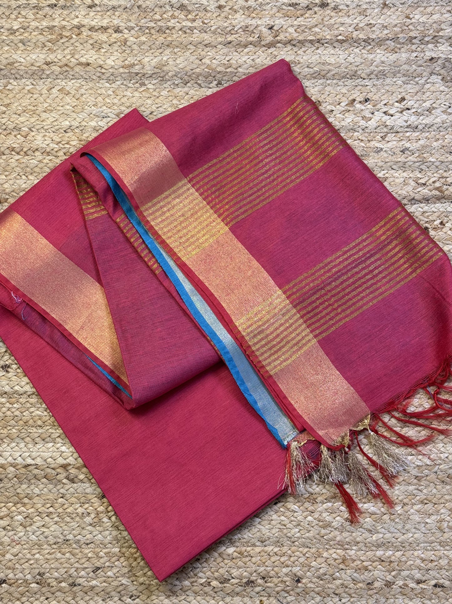 Red Blended Cotton Saree