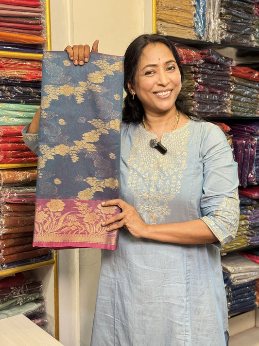 Peacock Green with Magenta Border Banarasi Georgette Saree