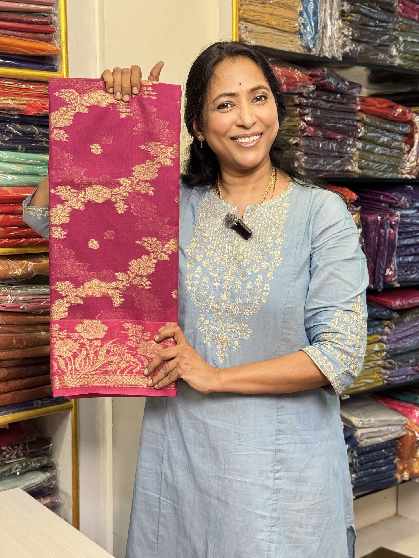 Magenta with Pink Border Banarasi Georgette Saree