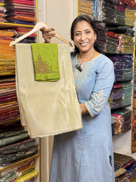 Light Gold Saree with work blouse combo