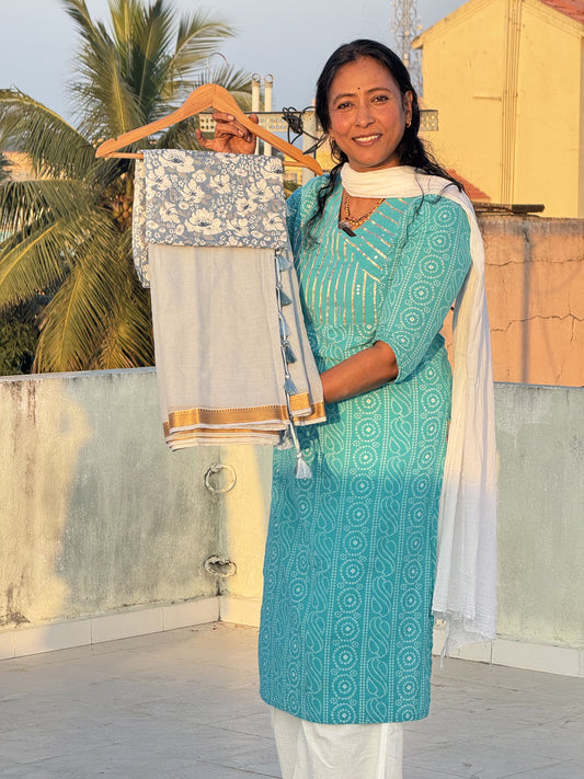 Ice-Blue Pure Mul Cotton Saree