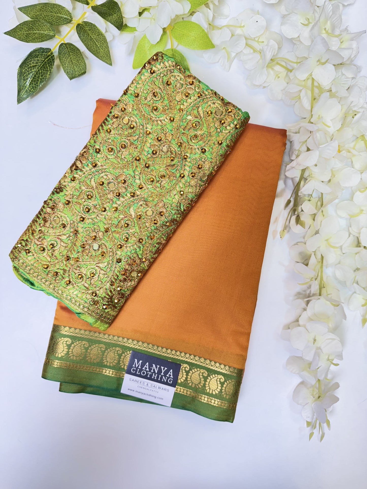 Mango Yellow Soft Silk Saree with Work Blouse Combo