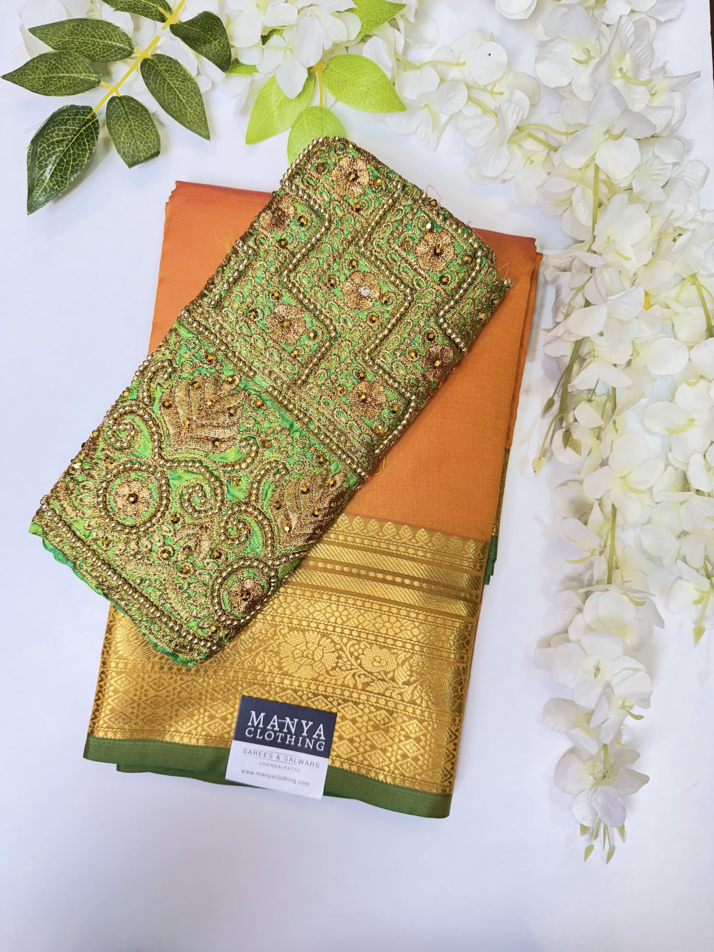 Mango Yellow Soft Silk Saree with Work Blouse Combo