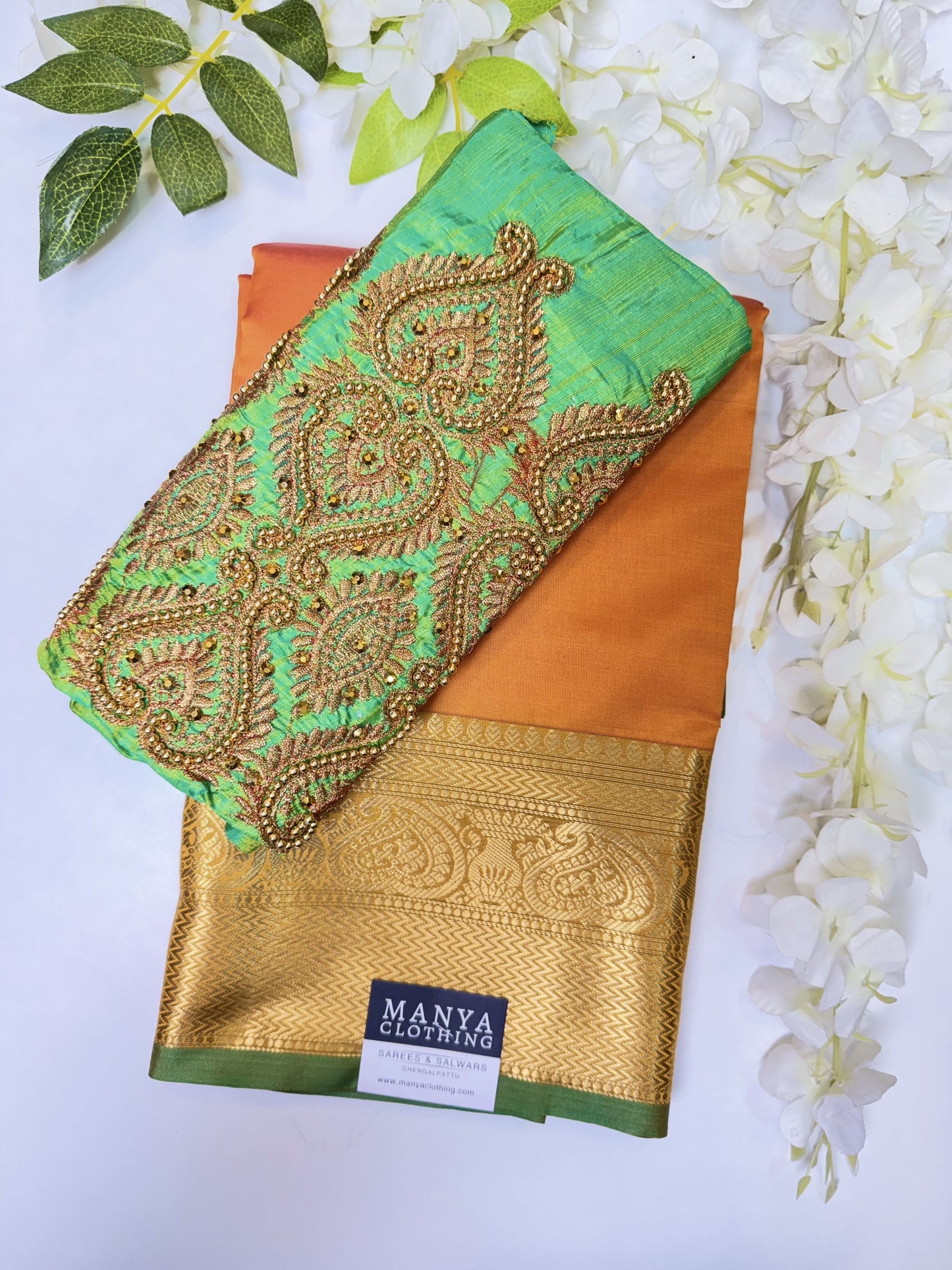 Mango Yellow Soft Silk Saree with Work Blouse Combo