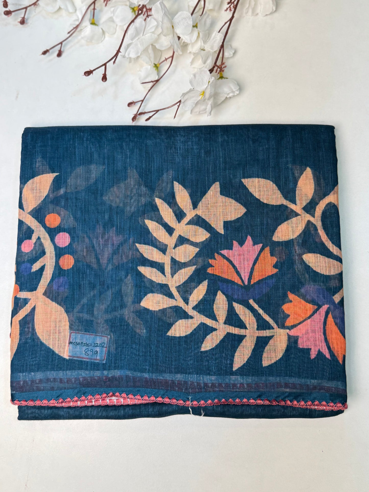 Peacock Blue Linen Cotton Saree
