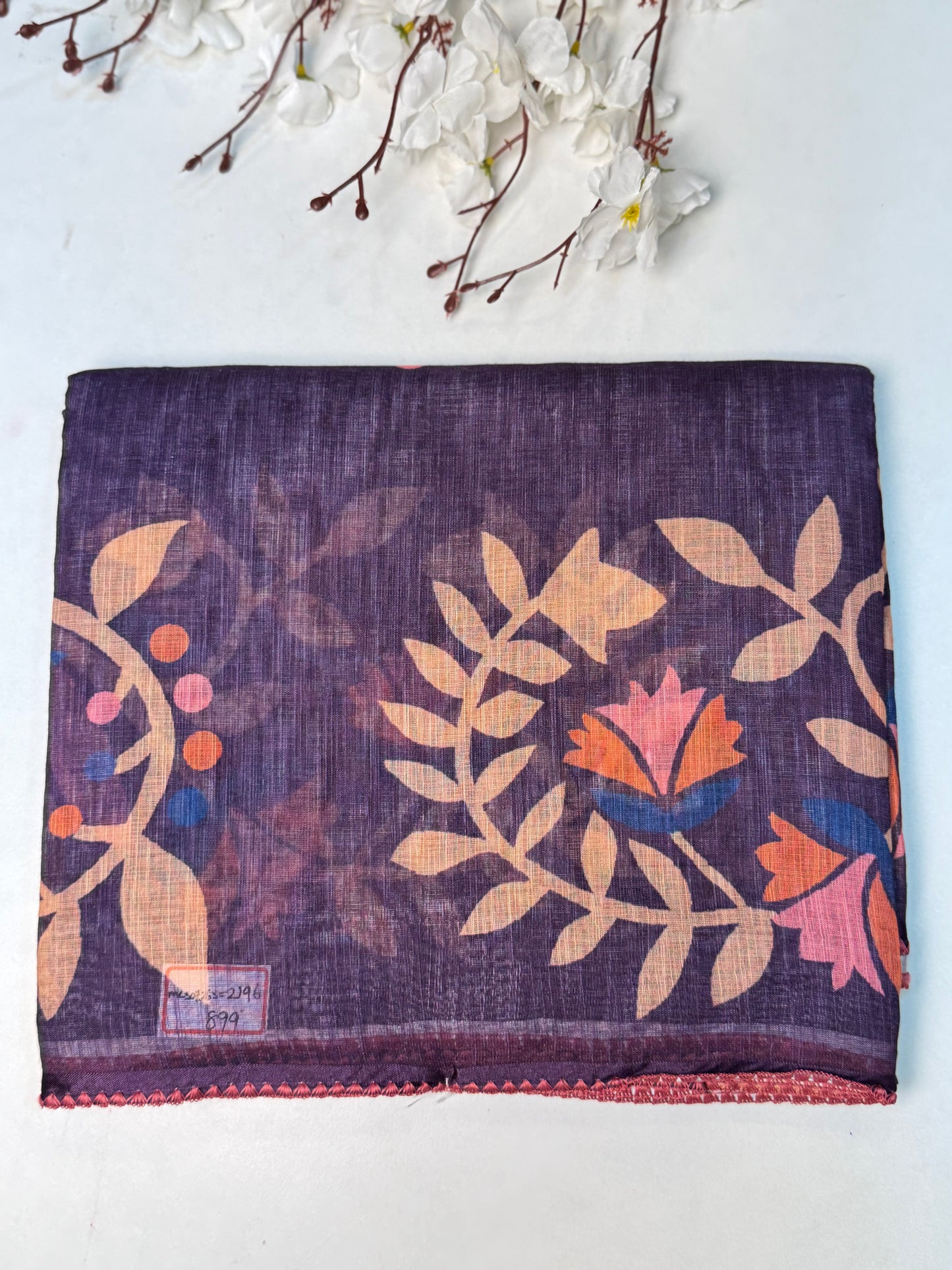 Purple Linen Cotton Saree