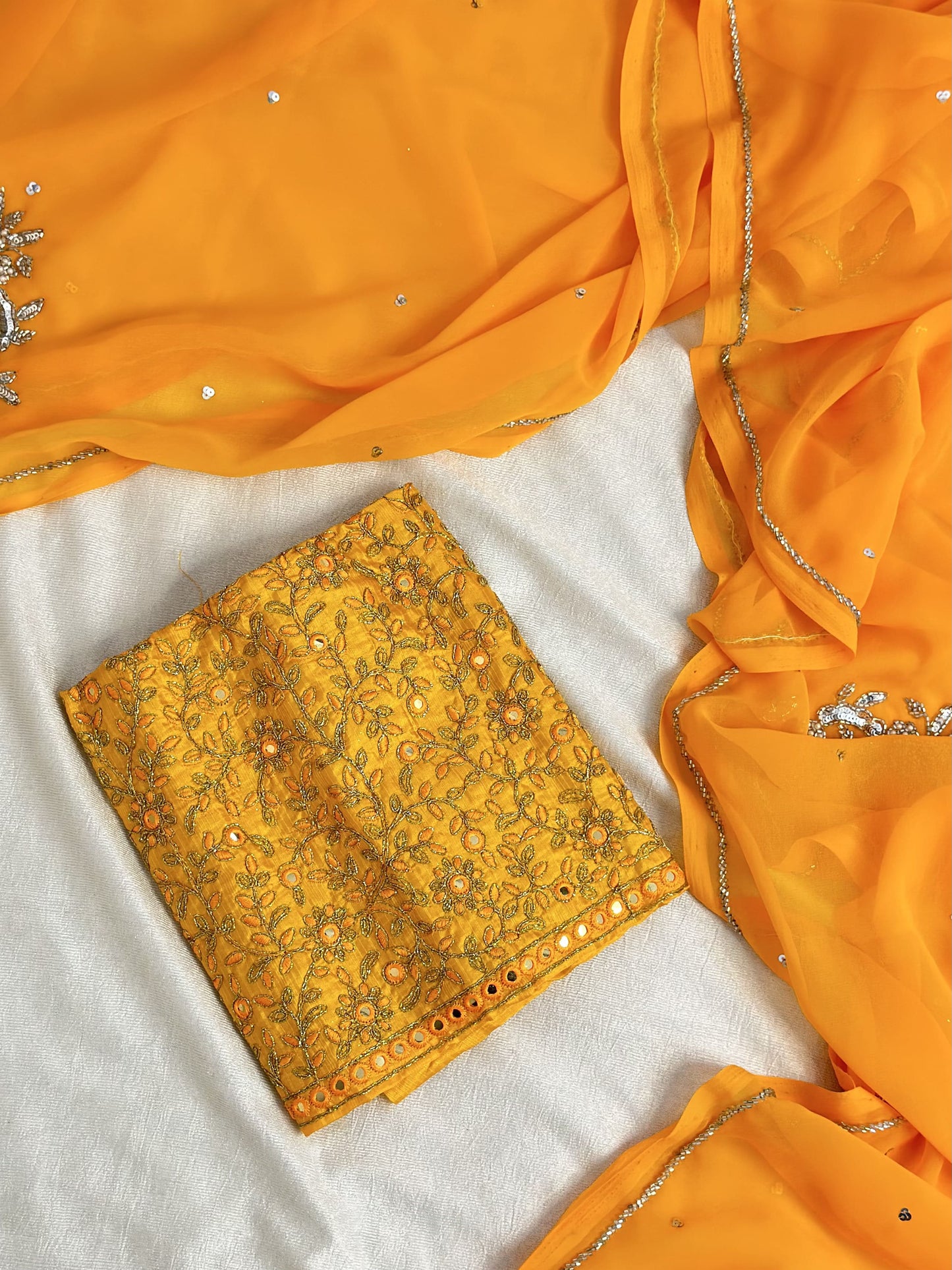 Mango Yellow Georgette Saree with work blouse