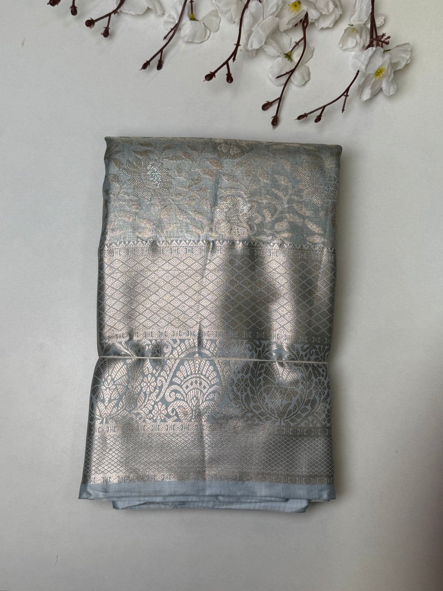 Slate Blue Premium Bridal Kanchi Soft Silk Saree