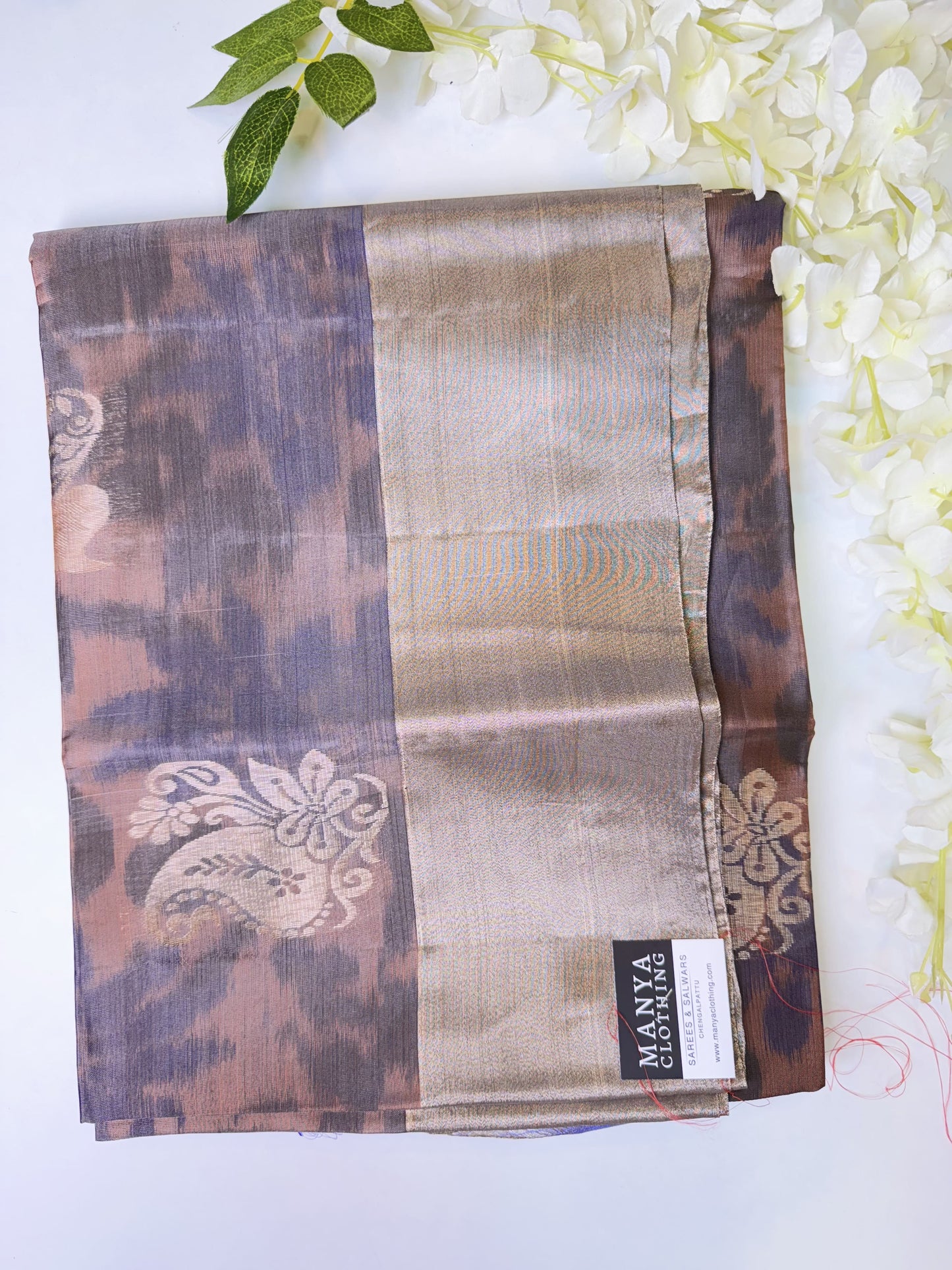 Rosy Brown with Blue Sico Silk Saree