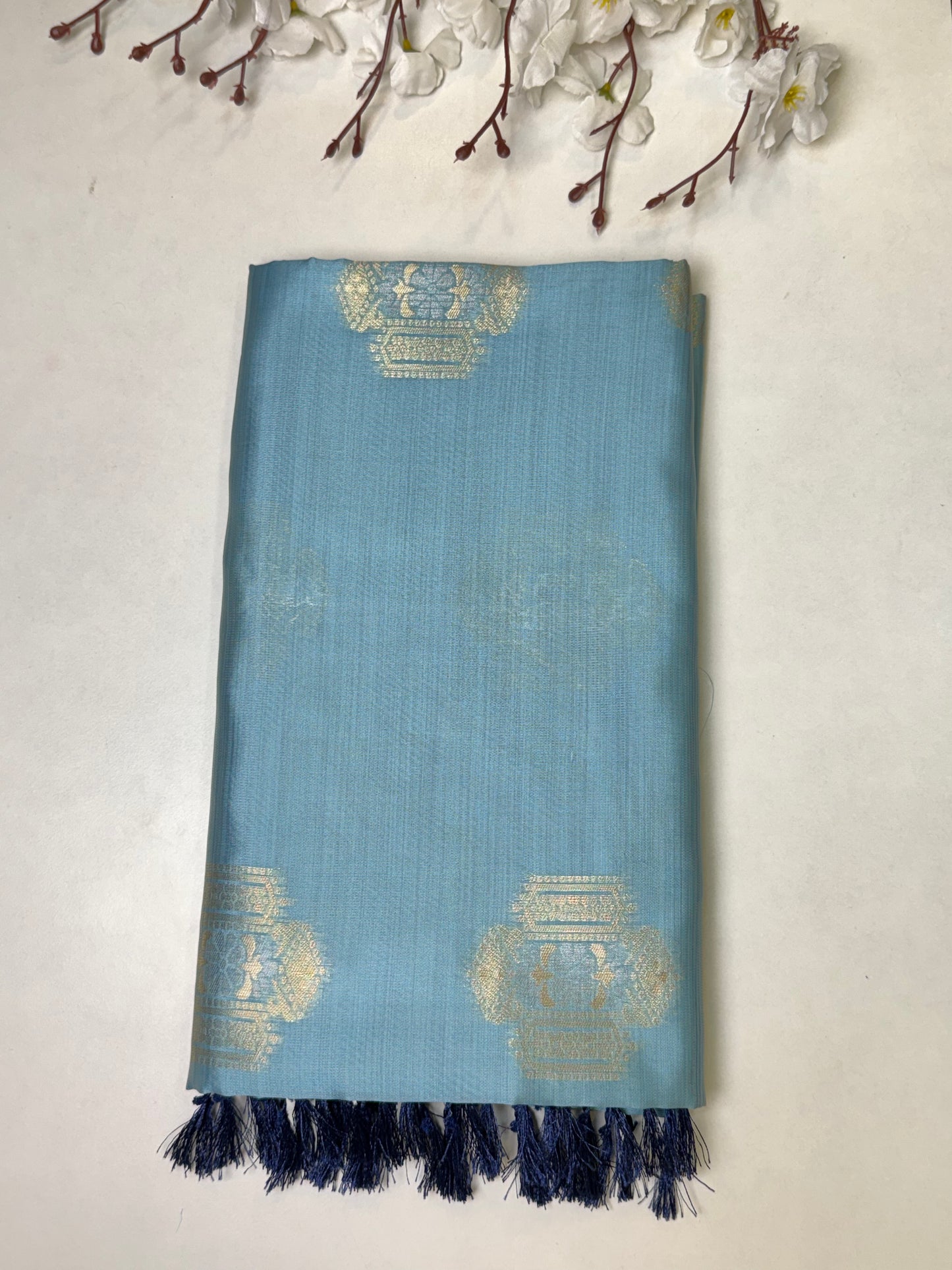 Light Blue Kanchi-Tussar Soft Silk Saree