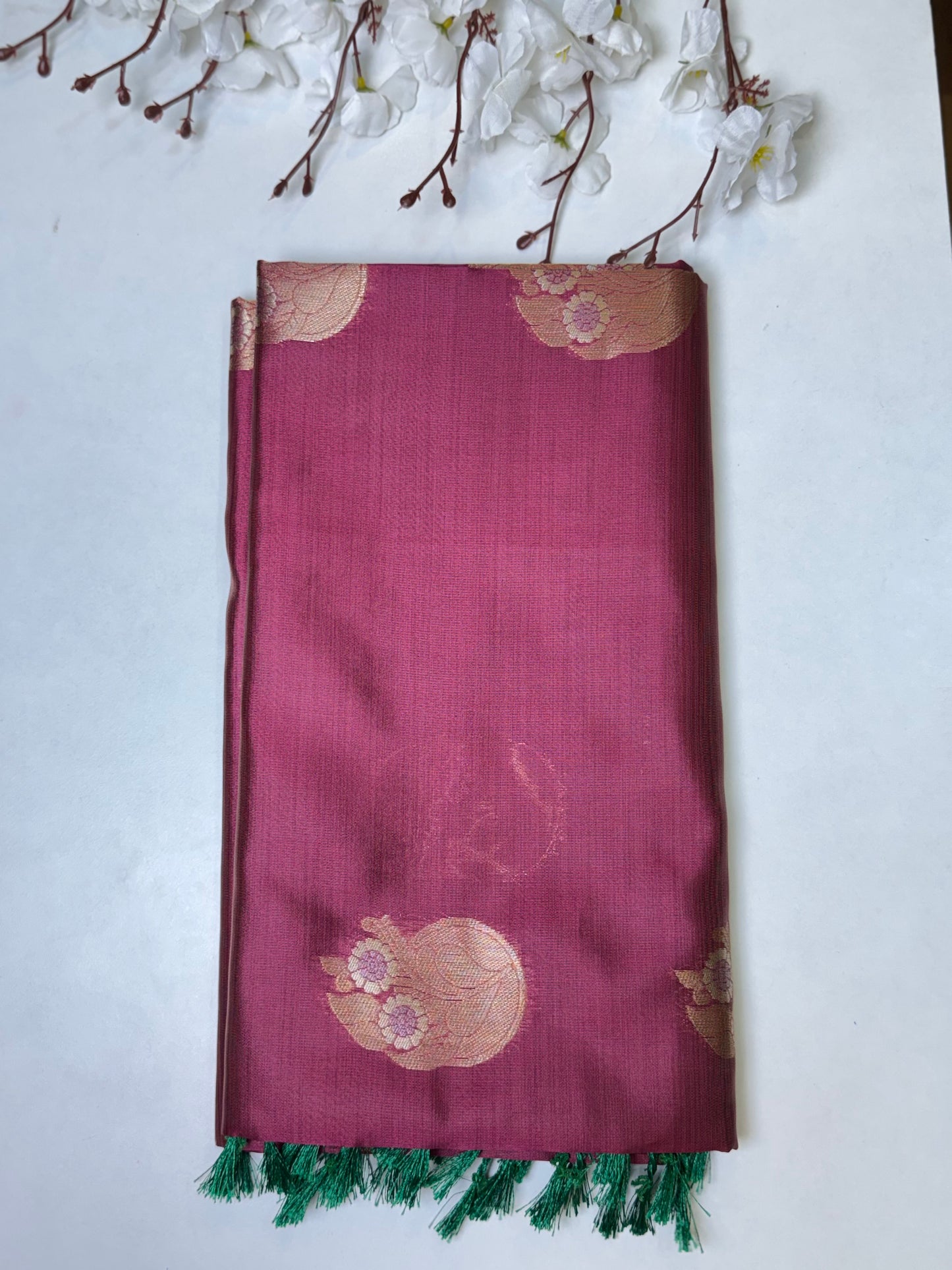 Onion Pink Kanchi-Tussar Soft Silk Saree