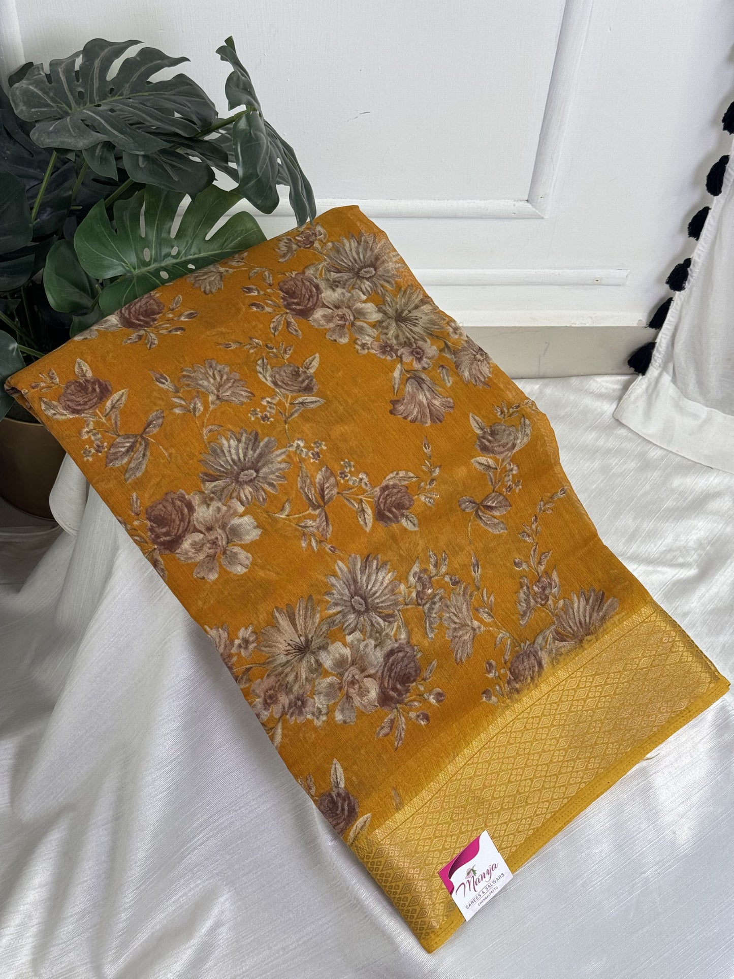 Yellow Chanderi cotton Saree