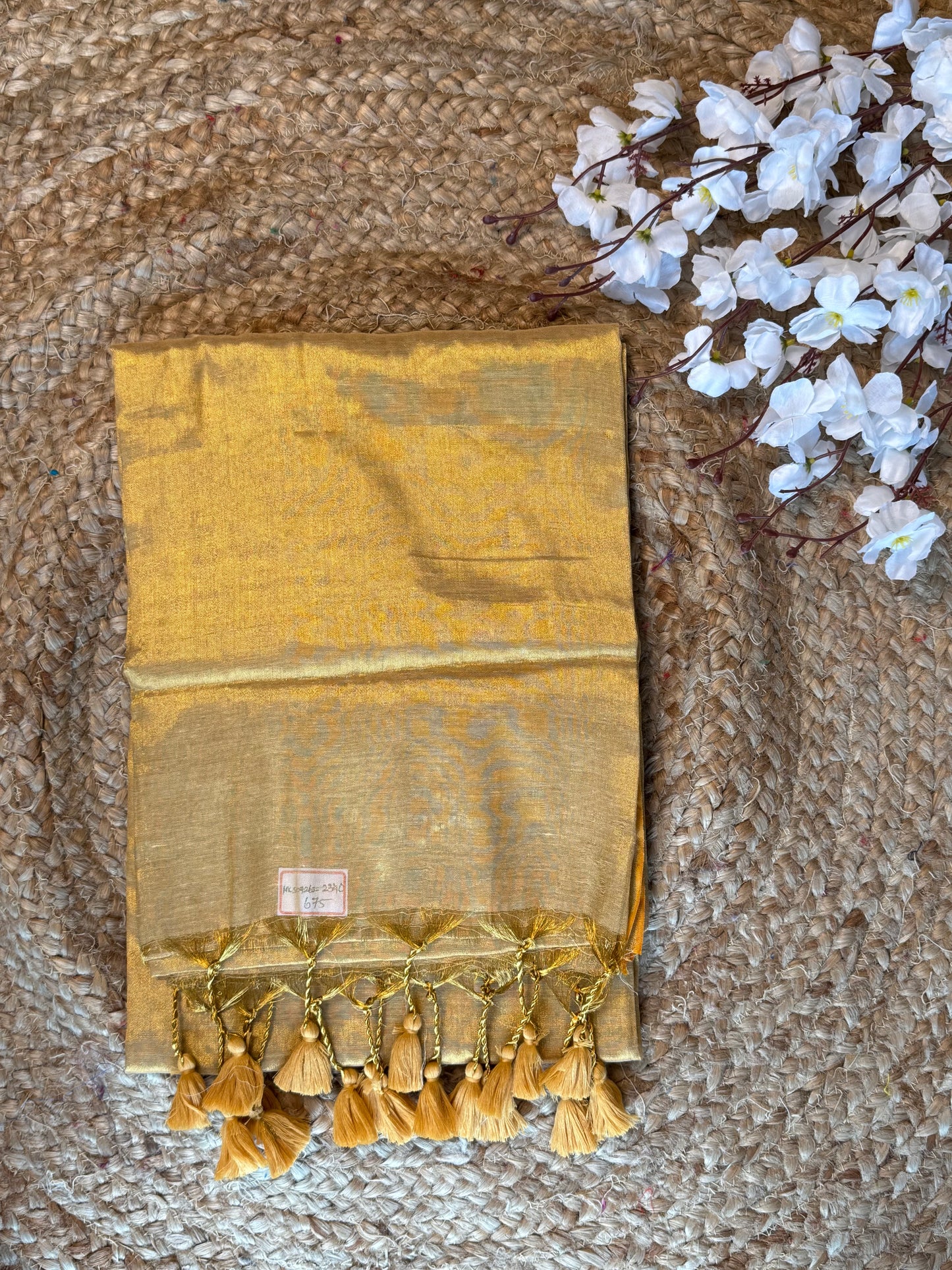 Gold Plain Khadi Tissue Saree