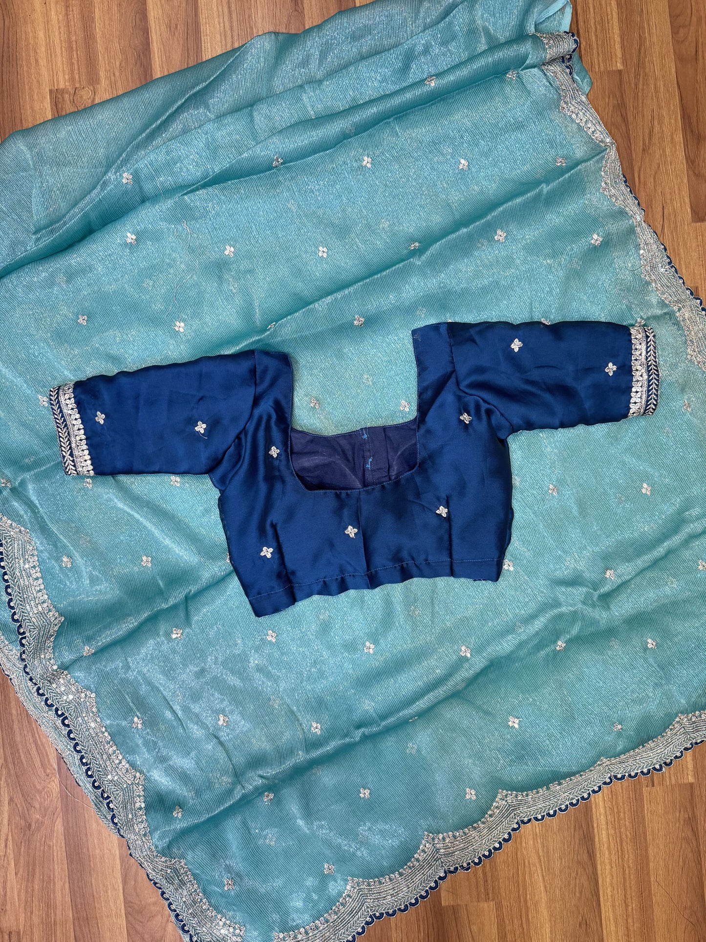 RamaGreen Designer Saree with Stitched Blouse Combo