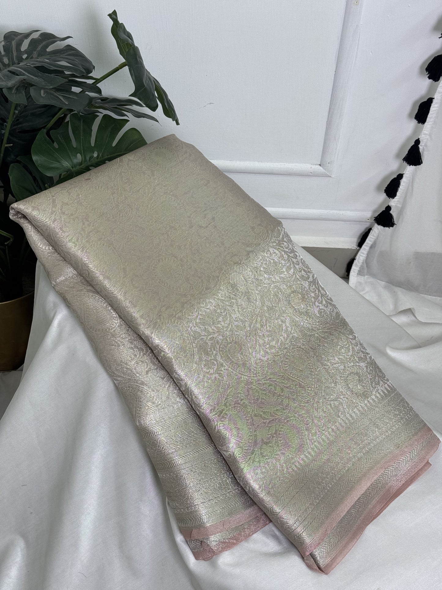 Silver Pink Tissue Saree