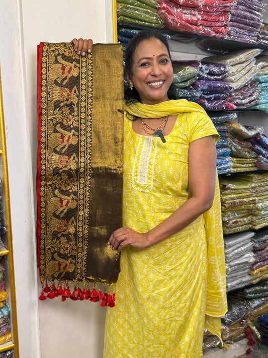 Golden Black Tissue Saree with Thread Border