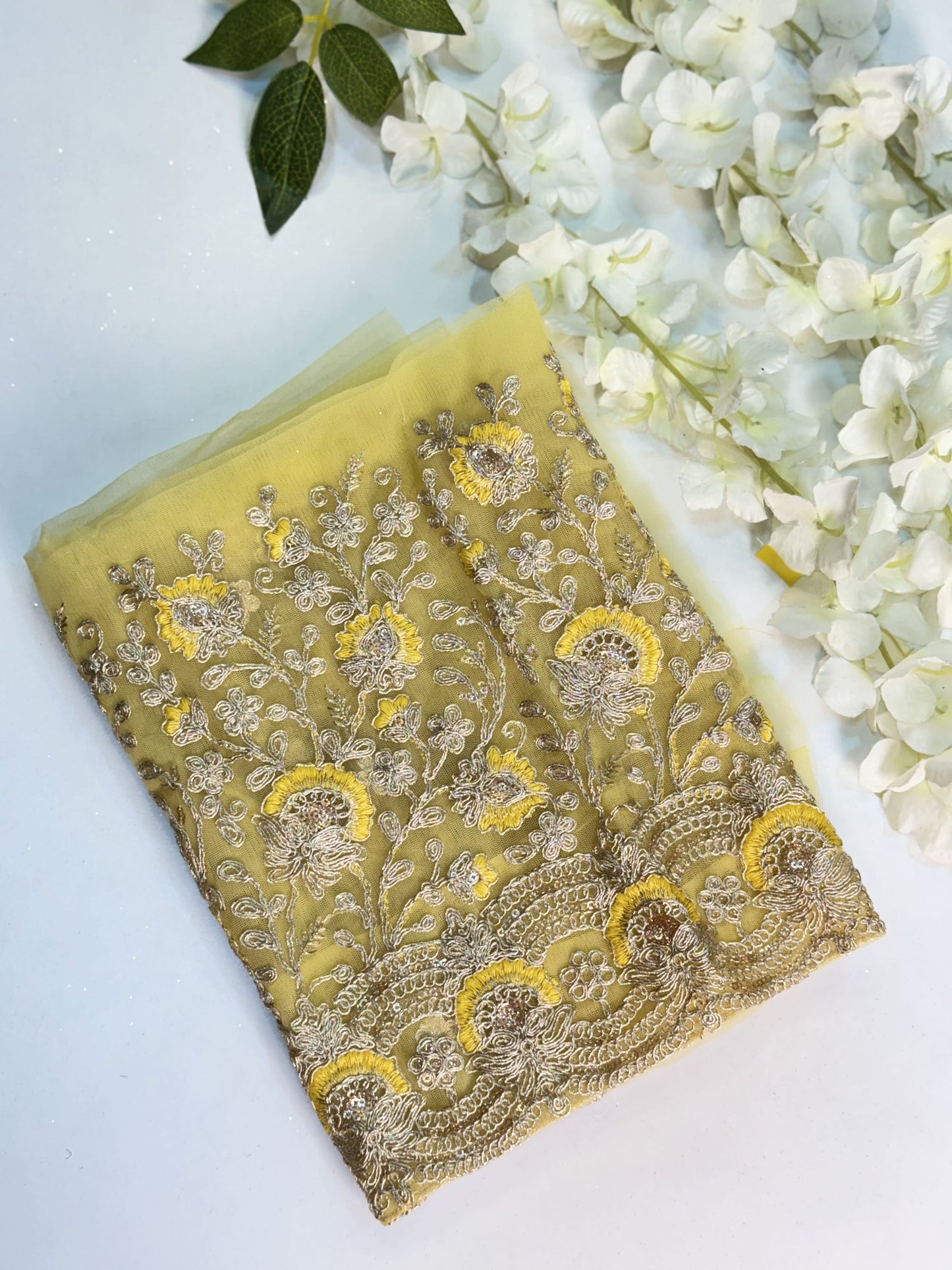 Yellow Netted-Machine Work Blouse