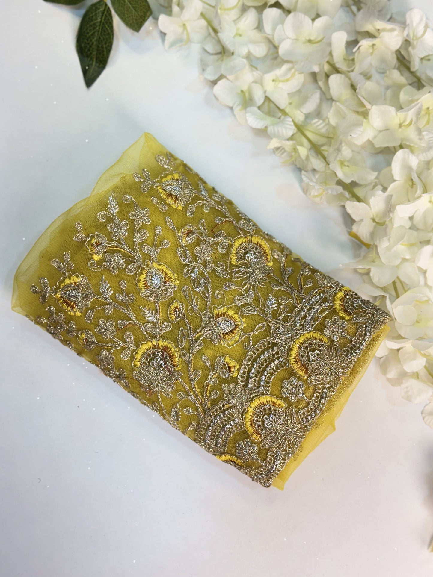 Yellow Netted-Machine Work Blouse