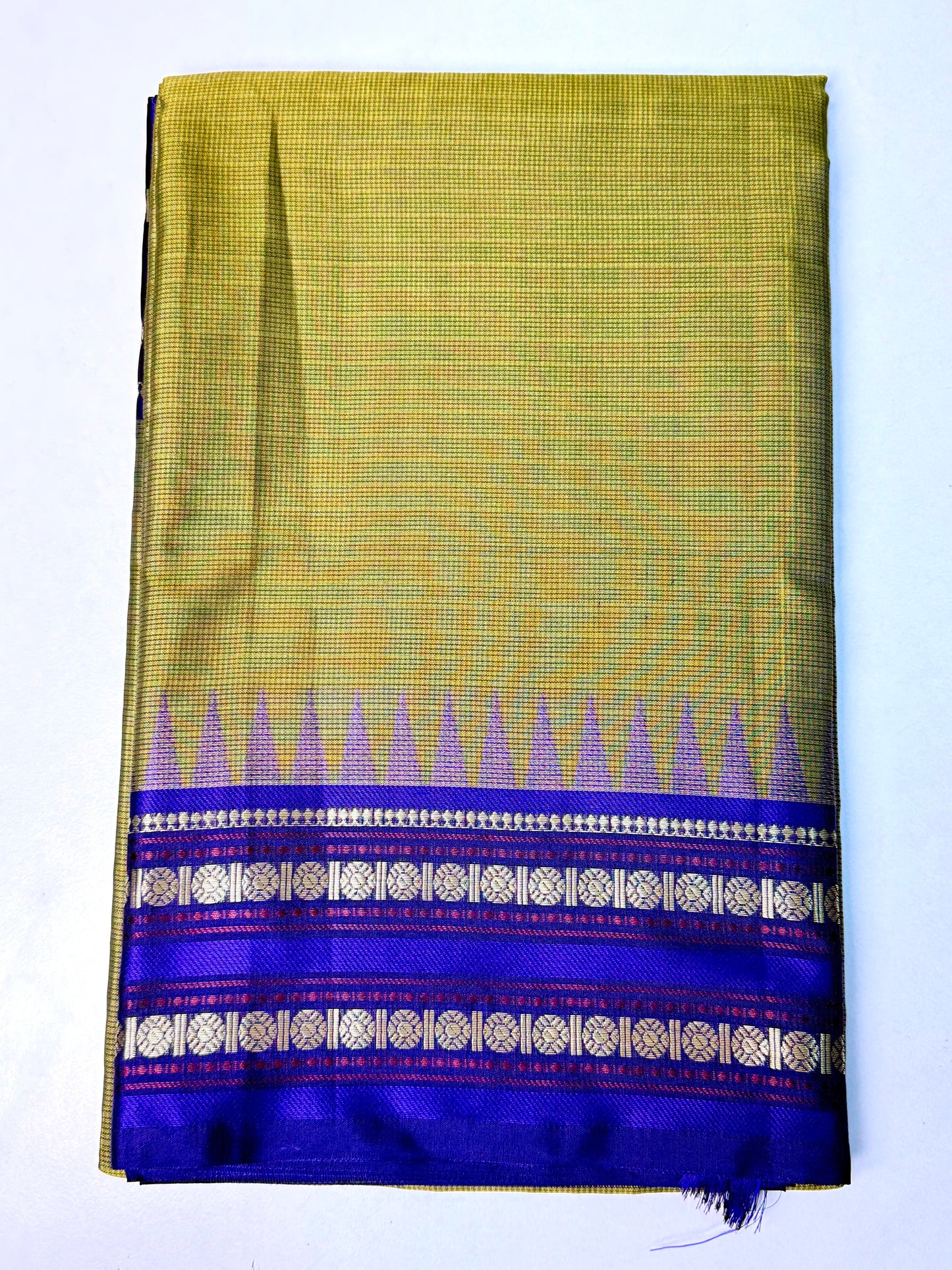 Mehendi Green with Royal Blue Bordered Soft Silk Saree