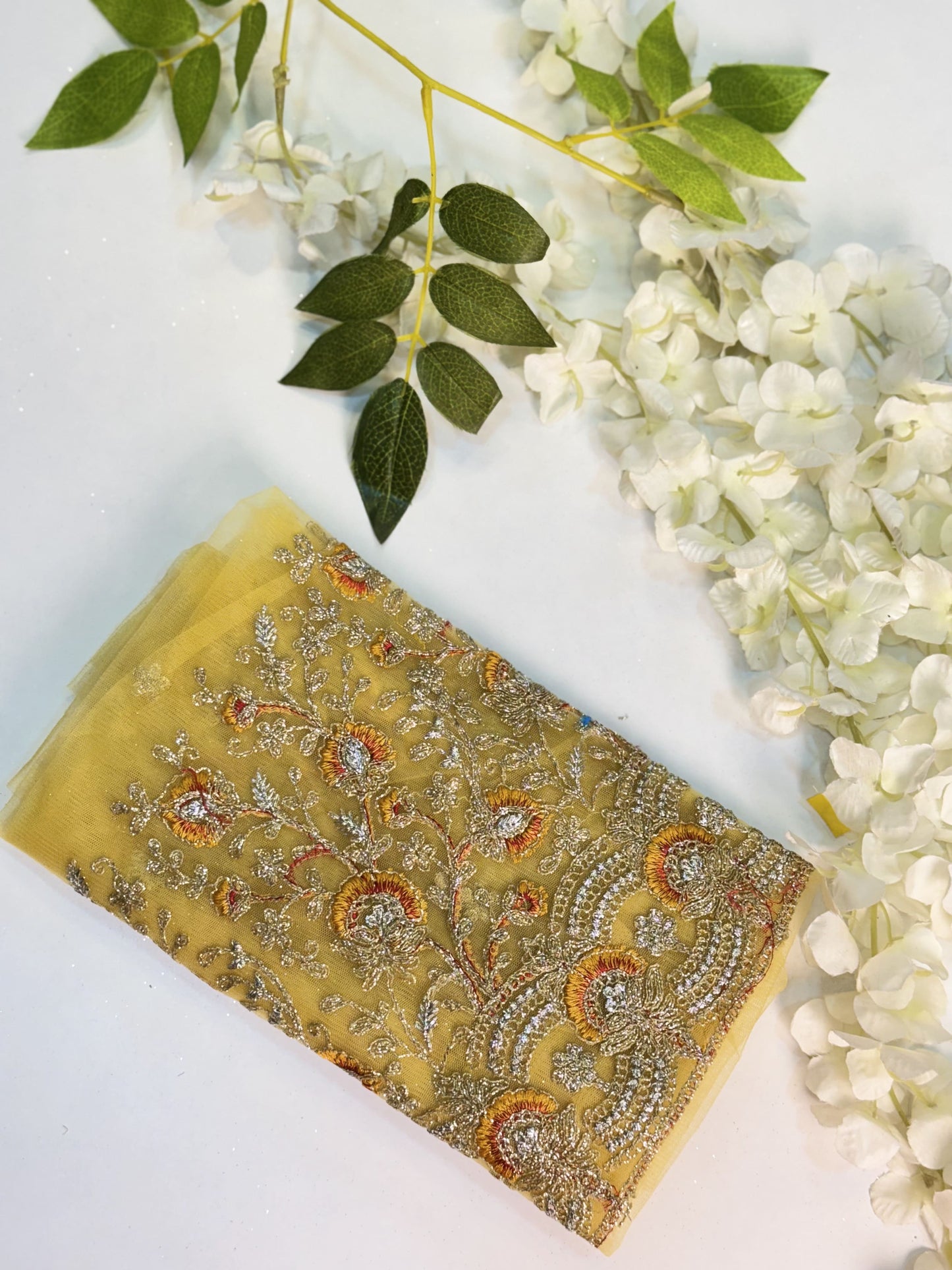 Yellow Netted-Machine Work Blouse