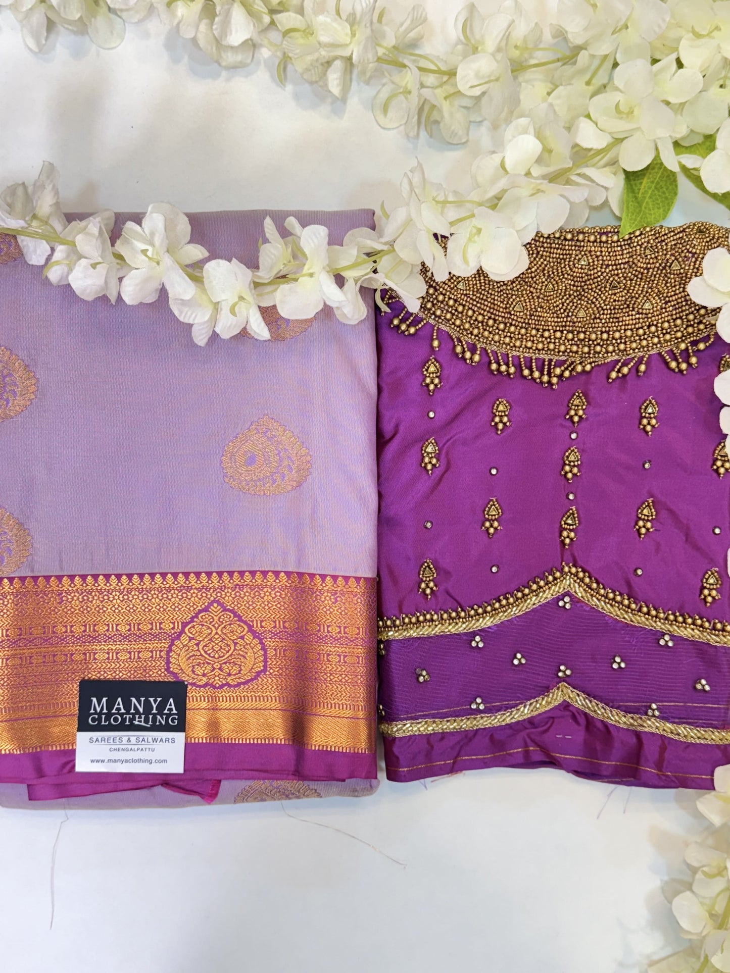 Lavendar Semi Silk Saree with Hand Work blouse combo