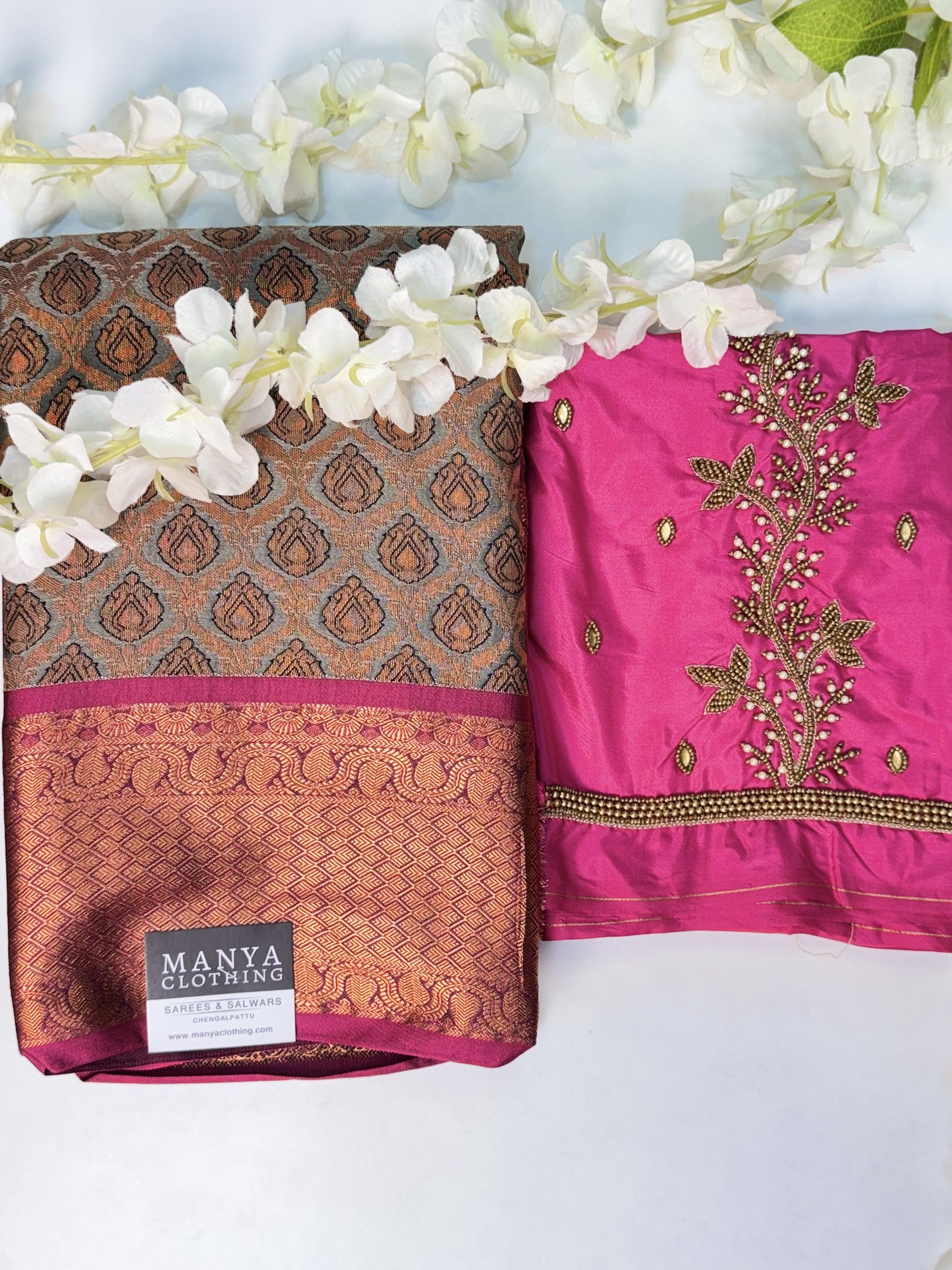 Grey Semi Silk Saree with Hand Work blouse combo